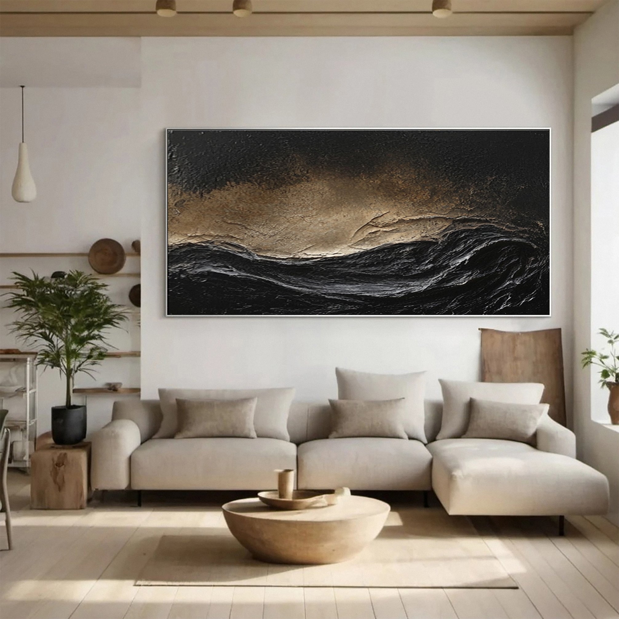 Minimalist Textured Black Abstract Art Modern Canvas for Urban Decor #BM 069