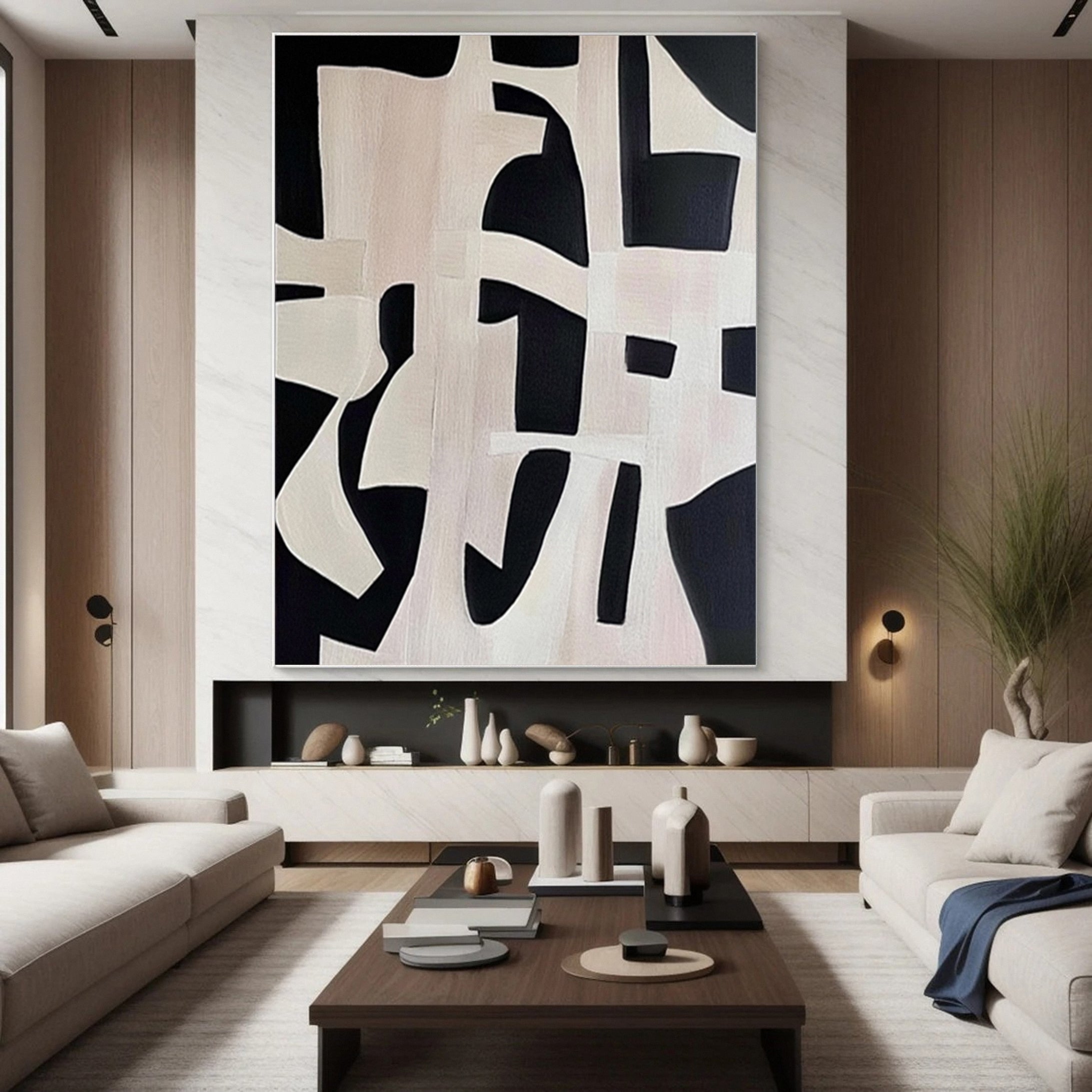 Geometric Symphony Black & White Abstract Canvas #BWA 006