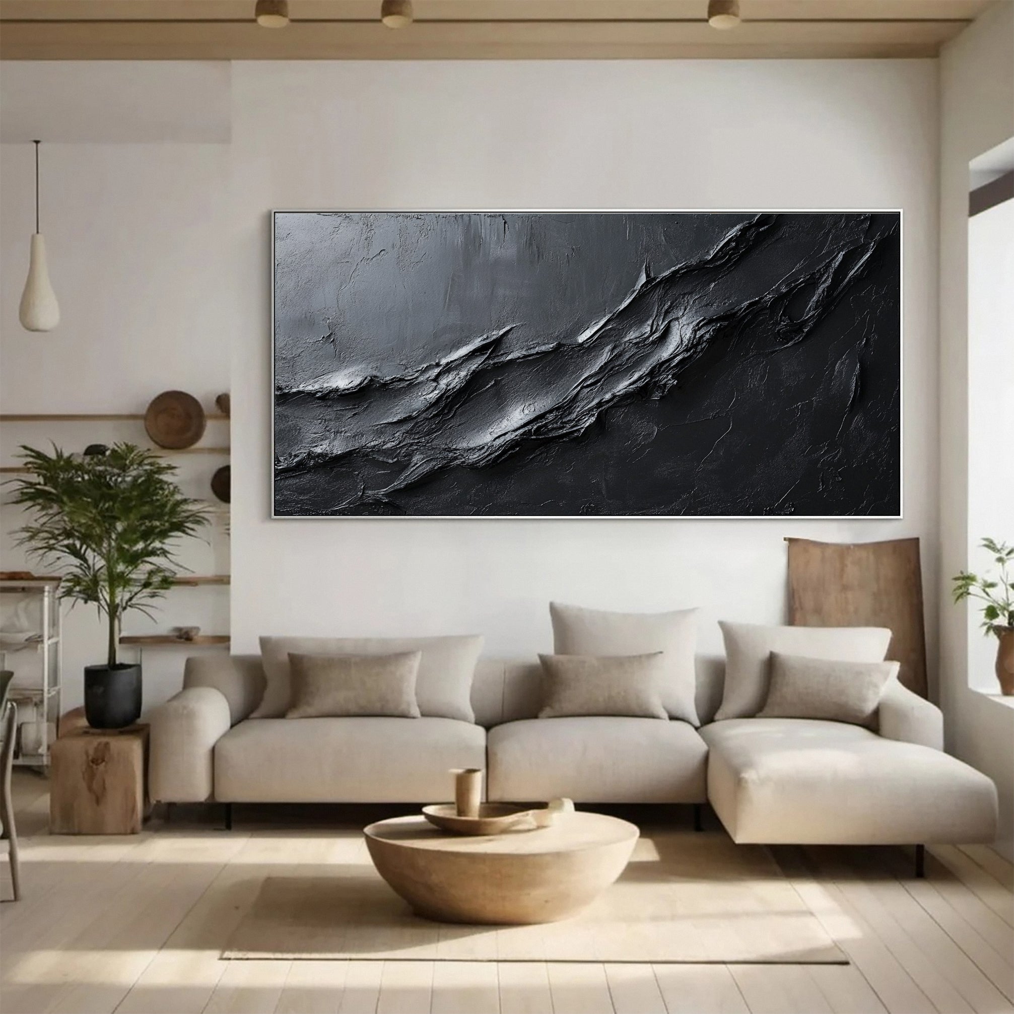 Minimalist Textured Black Abstract Art Modern Canvas for Urban Decor #BM 067