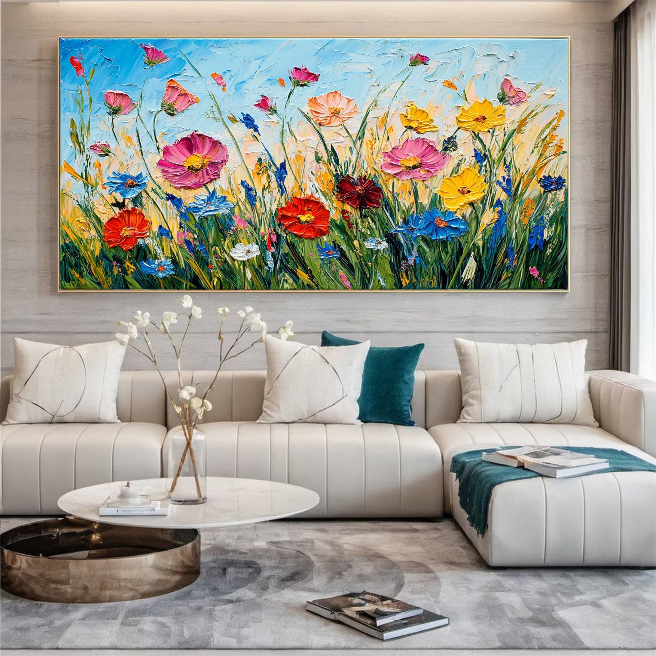 Lively Meadow Flowers Canvas Art Vivid Floral Wall Decor for Room Decor #FT 050