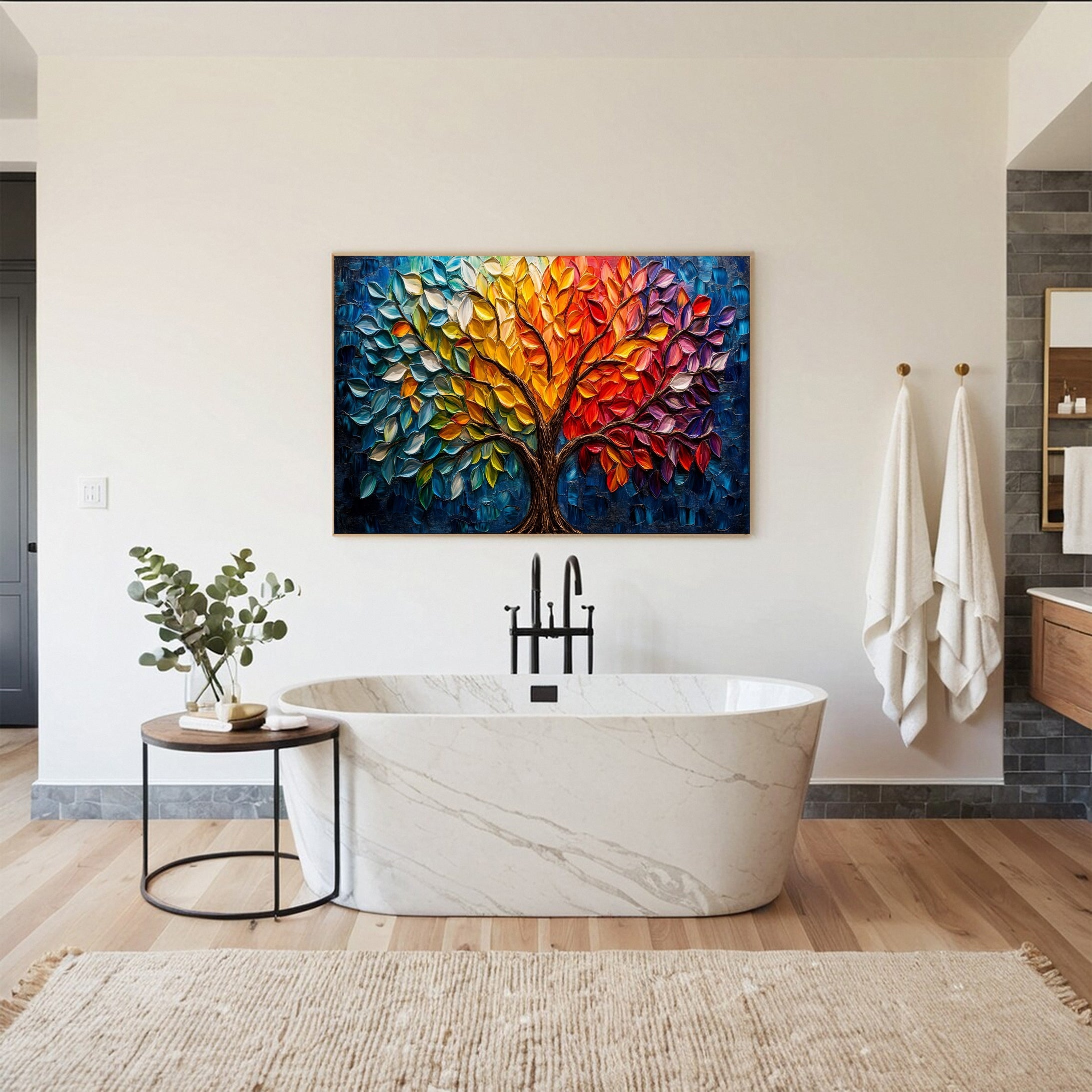 Vibrant Seasonal Tree Canvas Art - Colorful Modern Wall Decor #FT 053