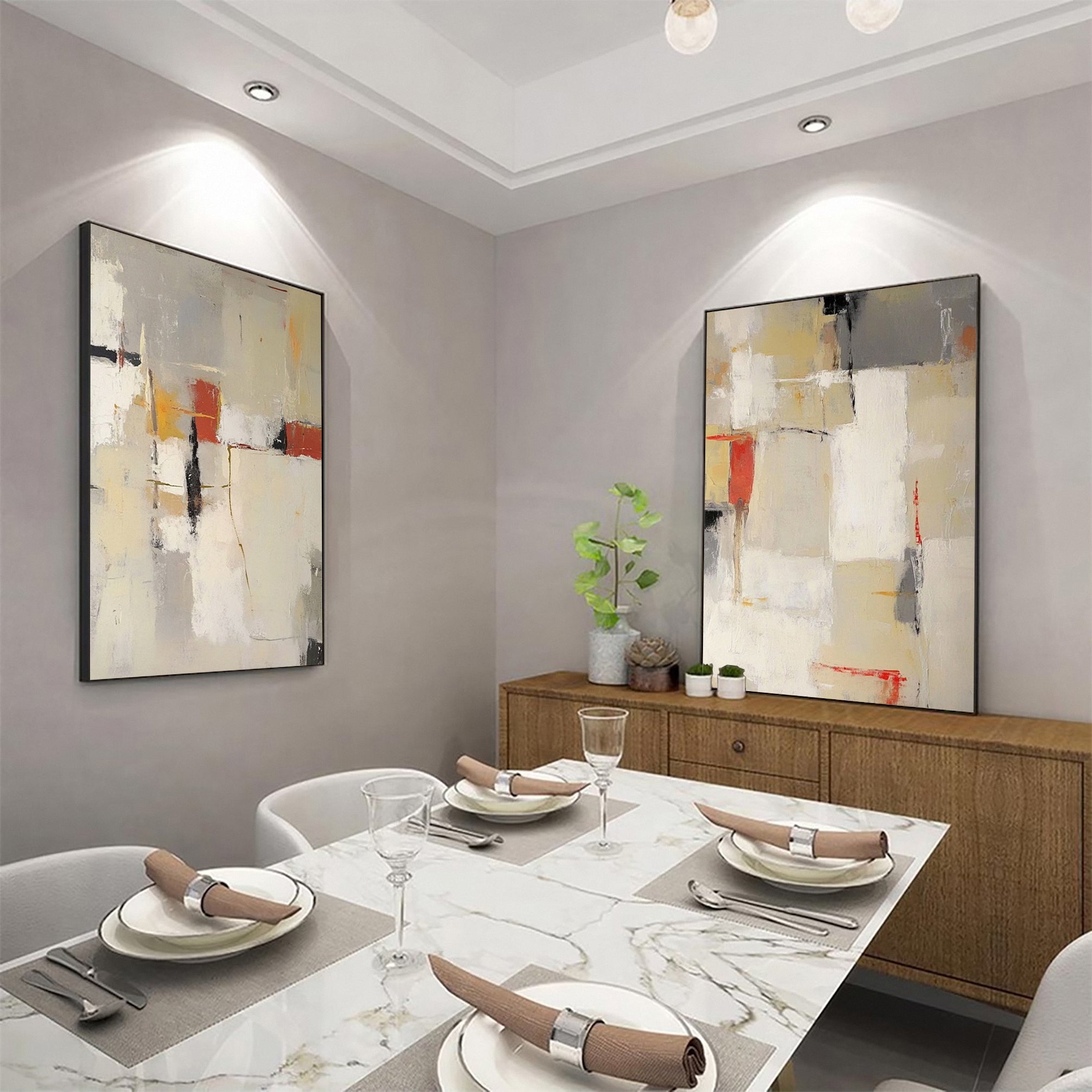 Contemporary Abstract Canvas Art Set Neutral Tones with Bold Accents #BBS 013