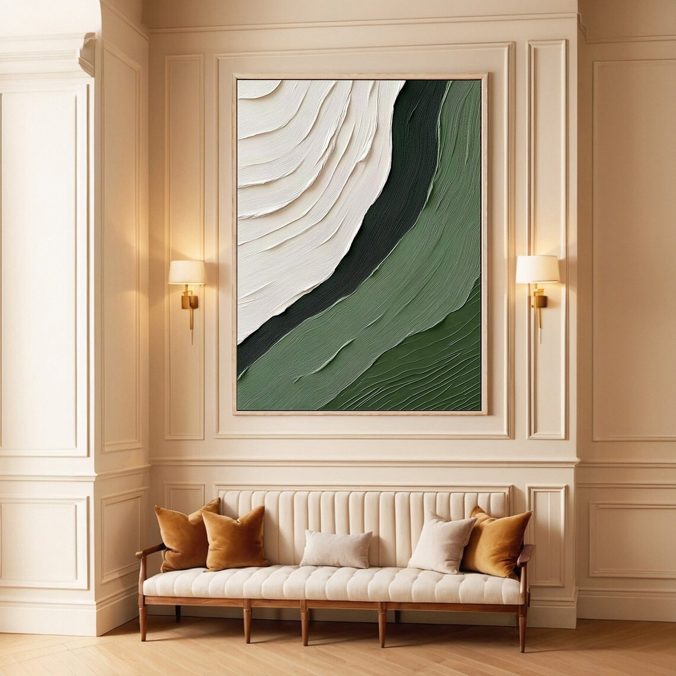 Serenity Swirls Abstract Green and White Textured Painting #BGM 039