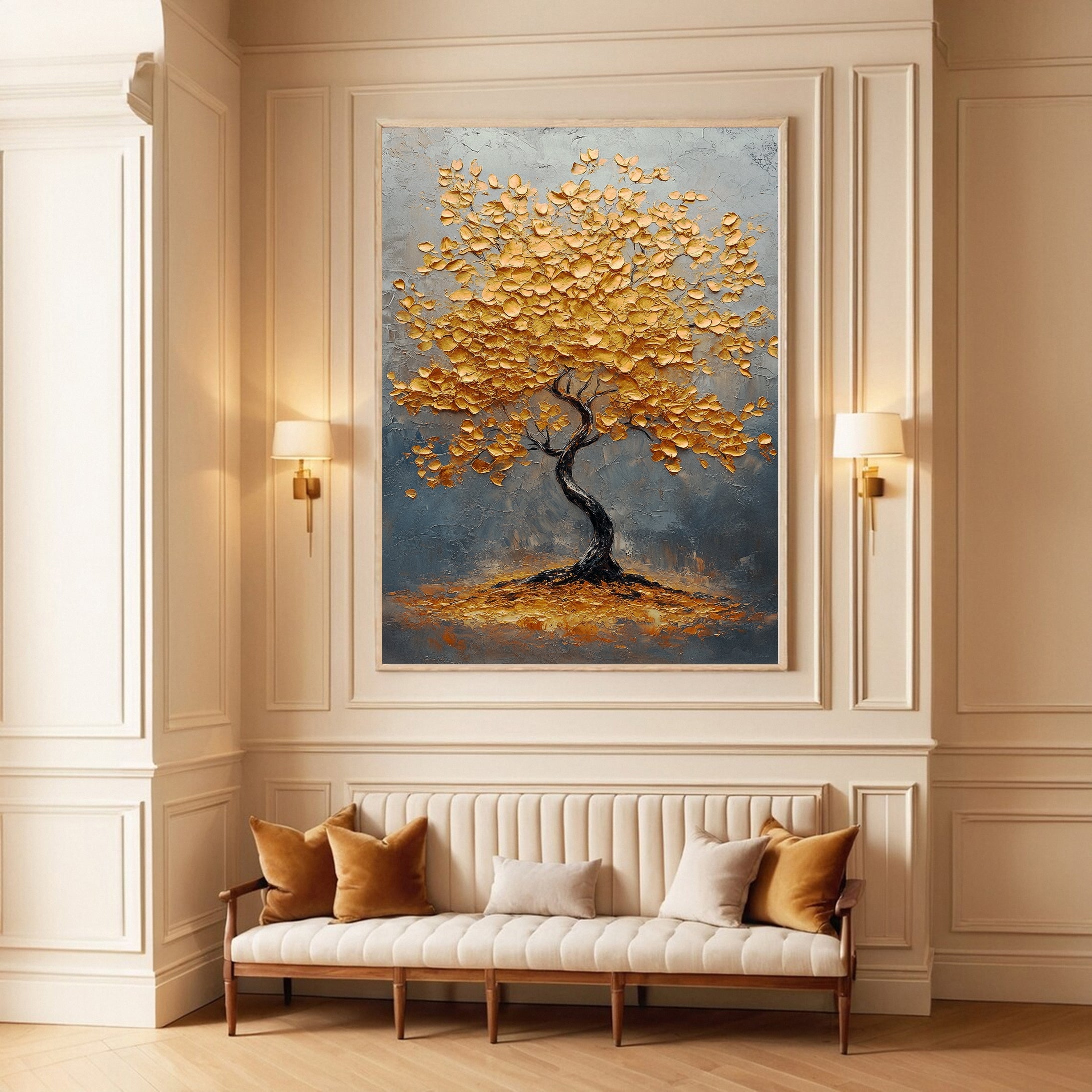 Golden Tree of Tranquility Canvas Art Luxurious Wall Decor #FT 061