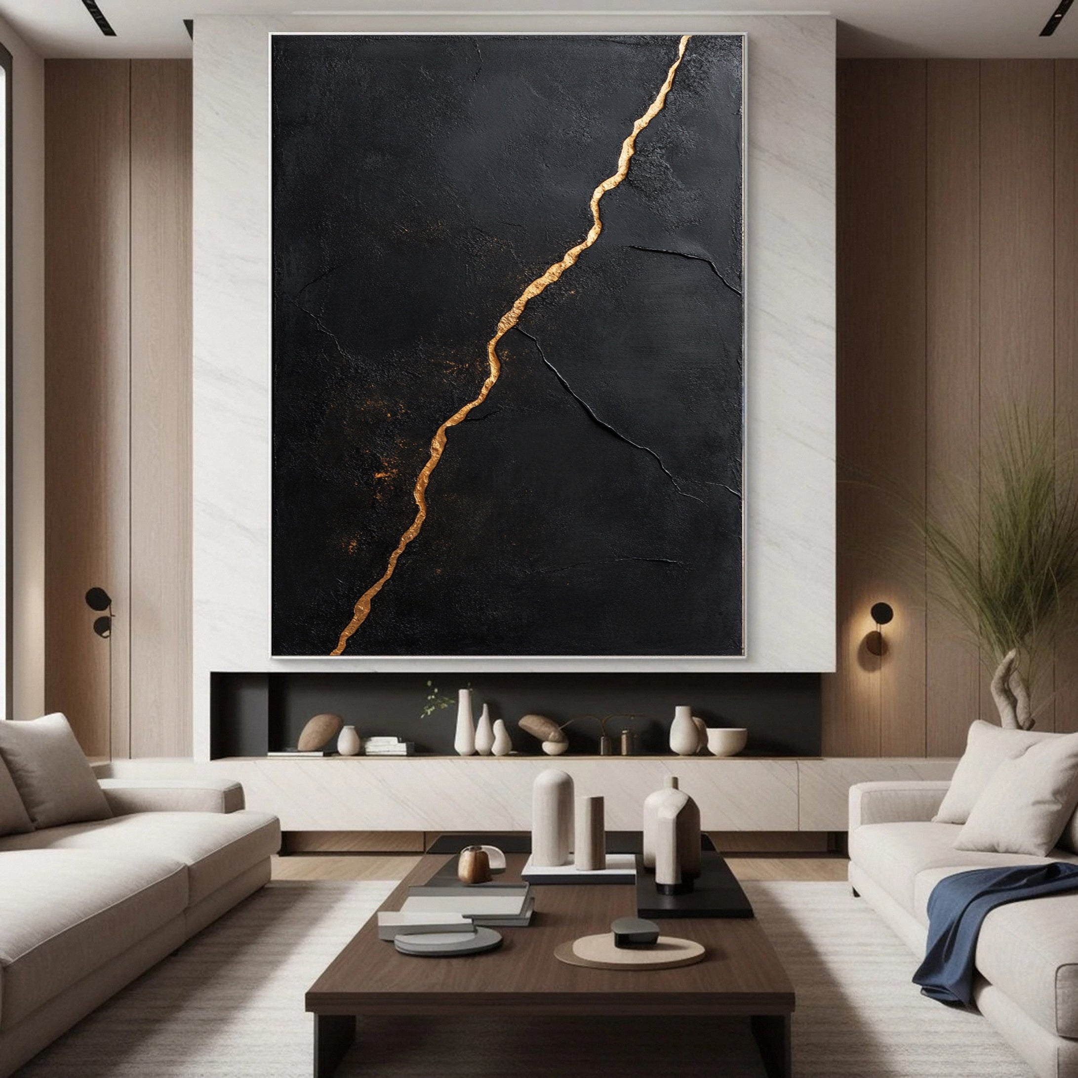 Modern Black and Gold Textured Painting for Elegant Home Interiors #BM 064