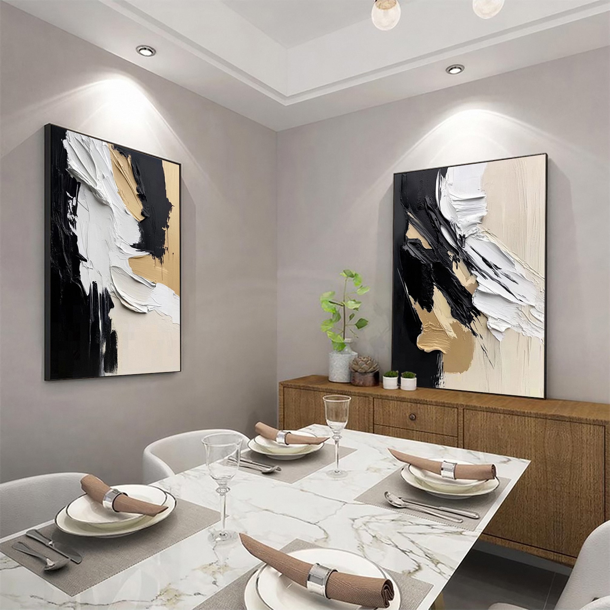 Luxury Abstract Wall Art Chic Black and Gold Brush Strokes #BBS 016