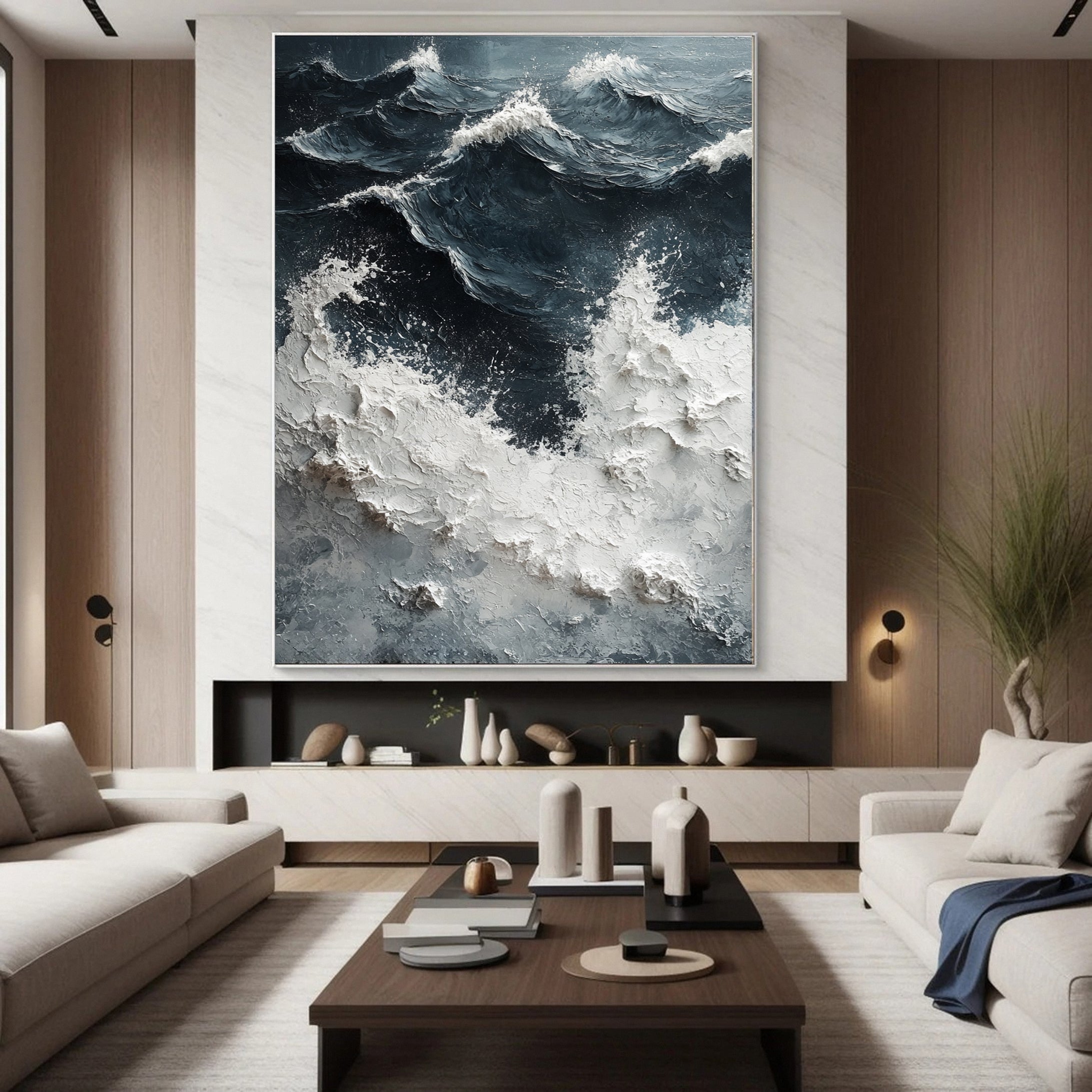 Dynamic Ocean Wave Canvas Art Textured Sea Painting #OS 062