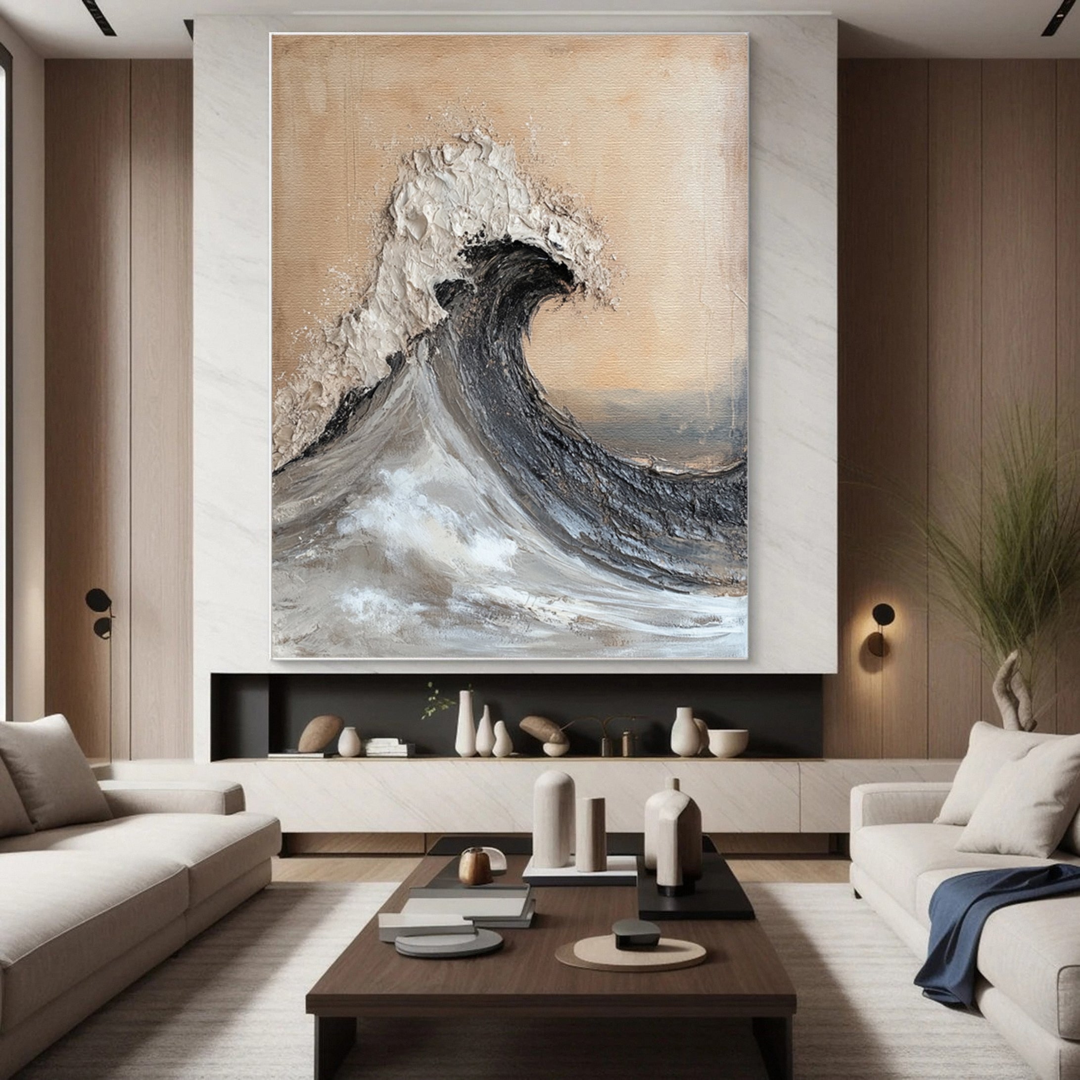 Dynamic Ocean Wave Canvas Art Textured Sea Painting #OS 069