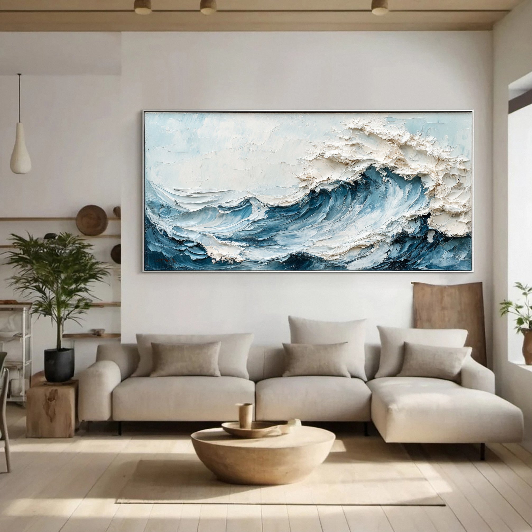 Marine Elegance Luxurious Blue Waves Oil Canvas for Modern Interiors #OS 049