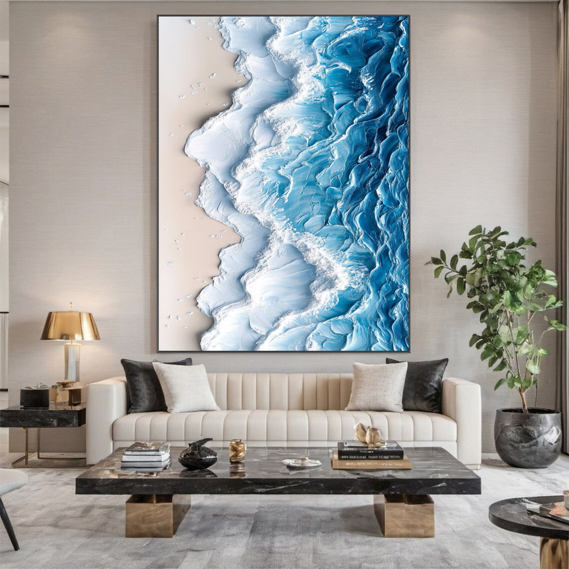 Modern Ocean Wave Canvas Textured Abstract Art for Home Decor #OS 060