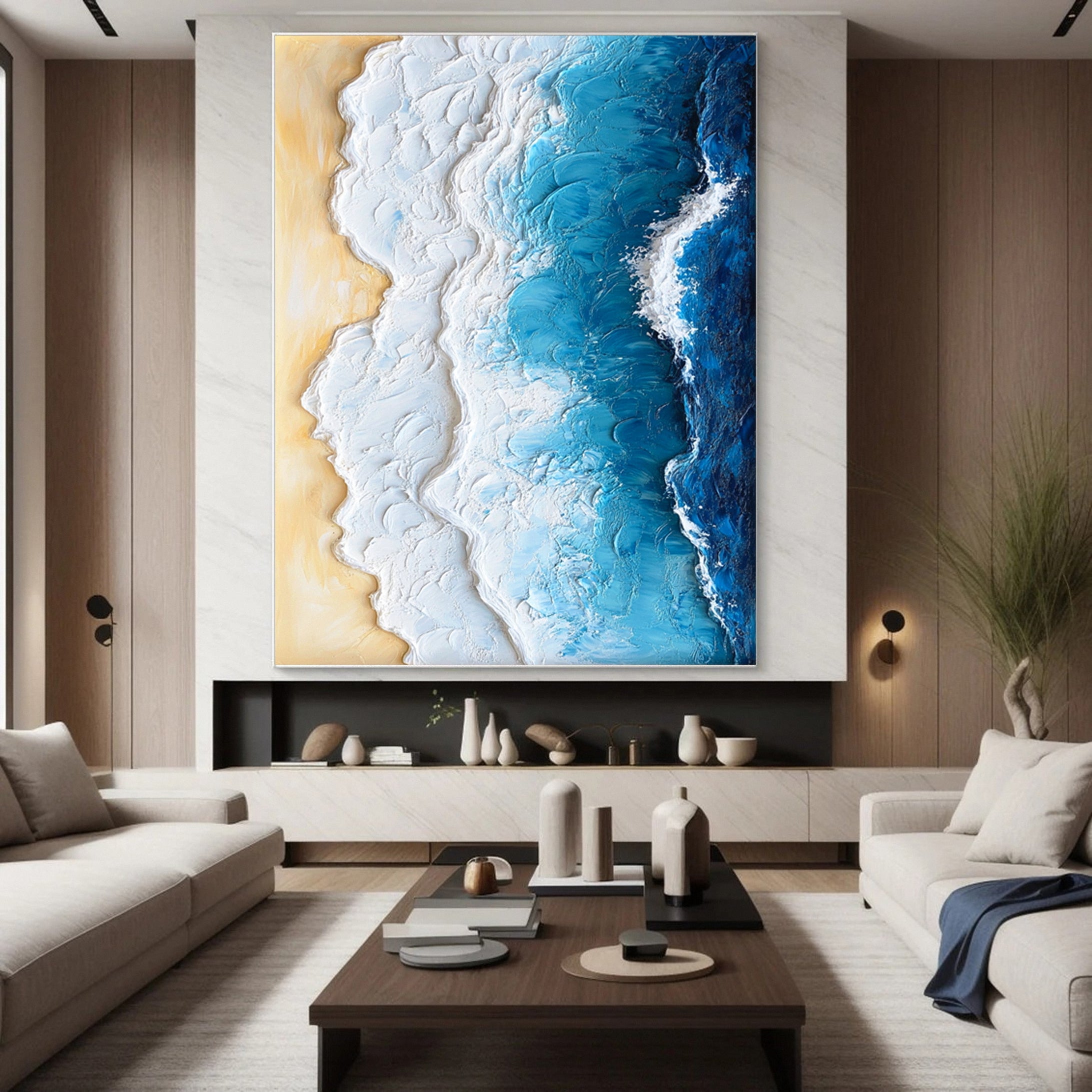 Modern Ocean Wave Canvas Textured Abstract Art for Home Decor #OS 059