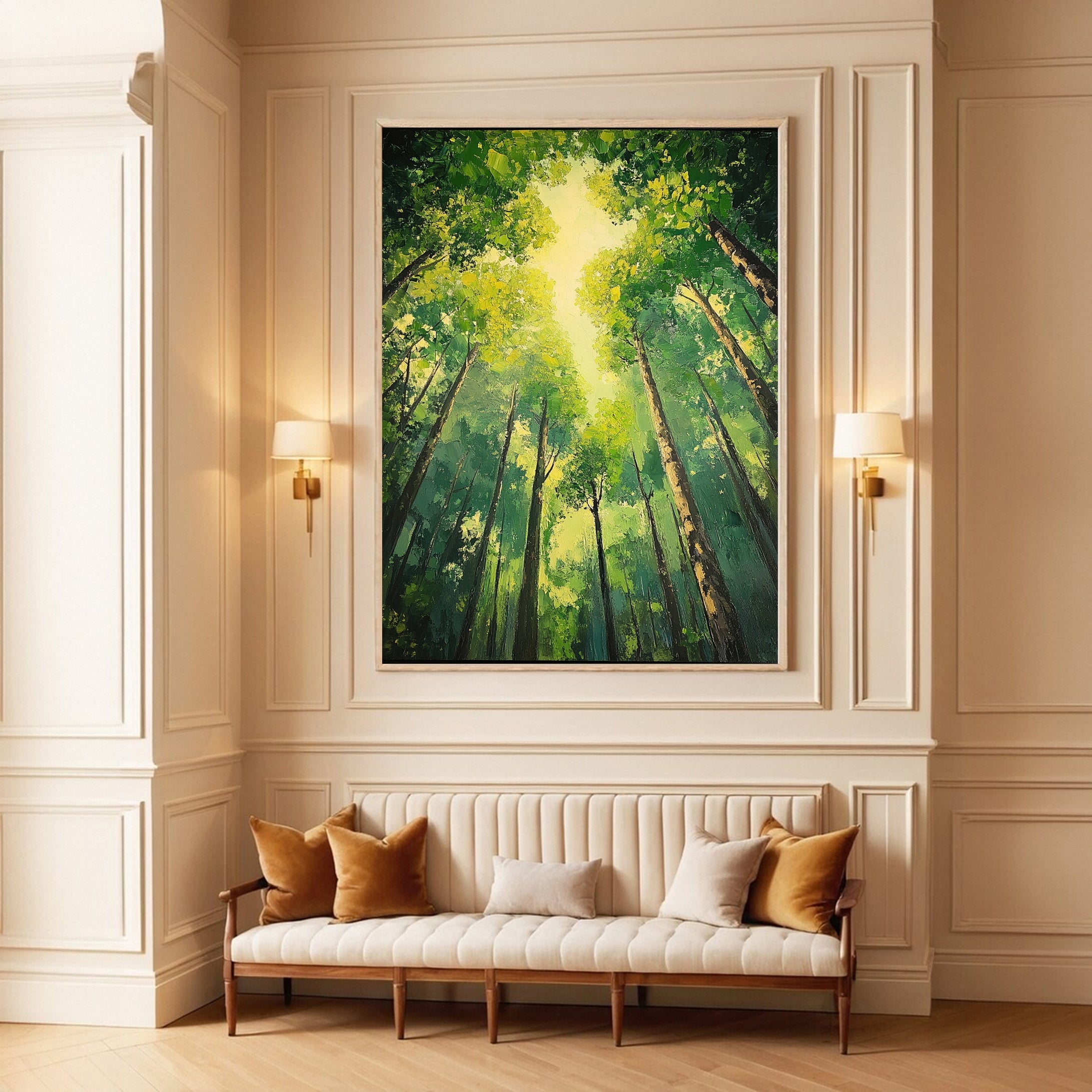 Vibrant Forest Landscape Painting Large Tree Canvas Art #FT 045