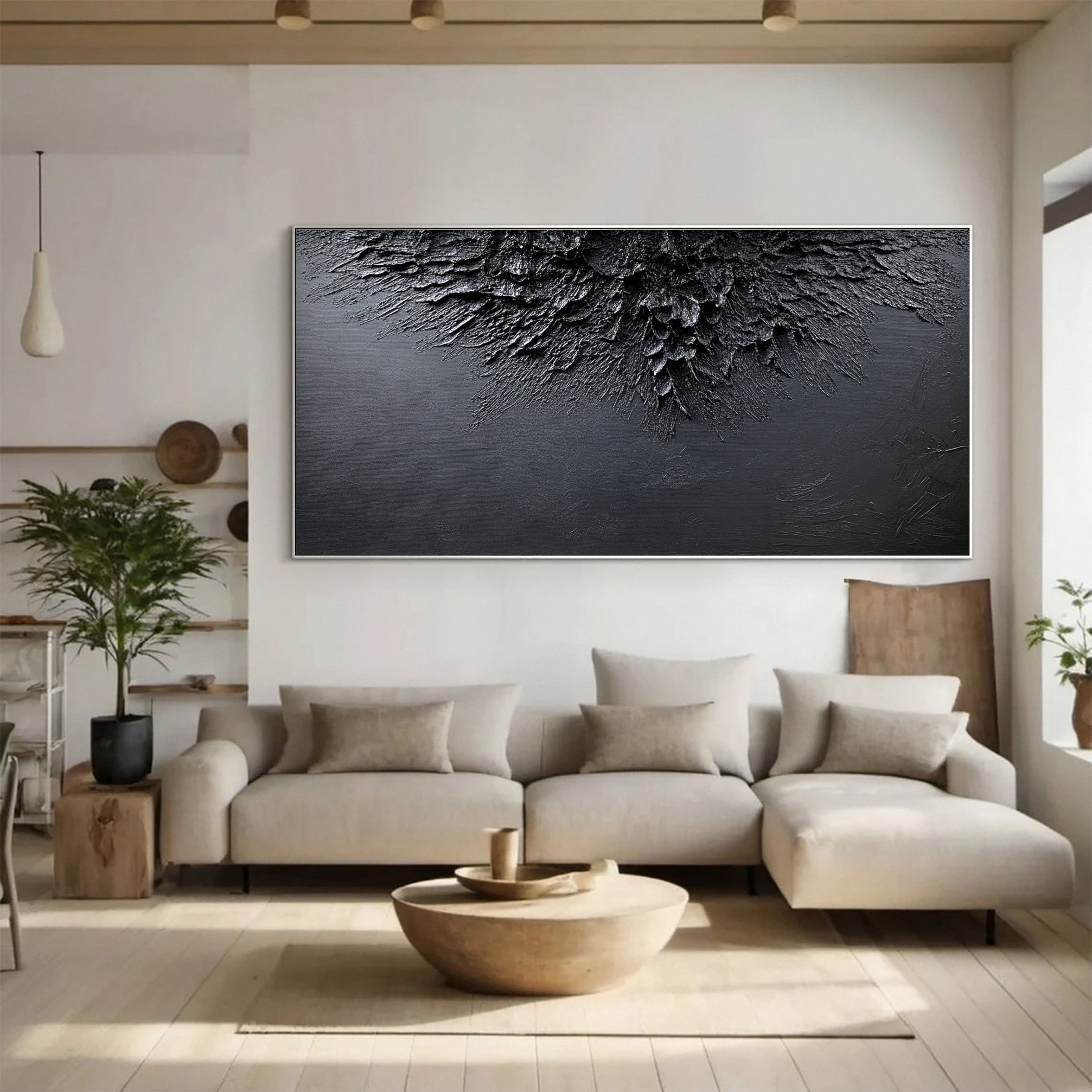 Minimalist Textured Black Abstract Art Modern Canvas for Urban Decor #BM 068