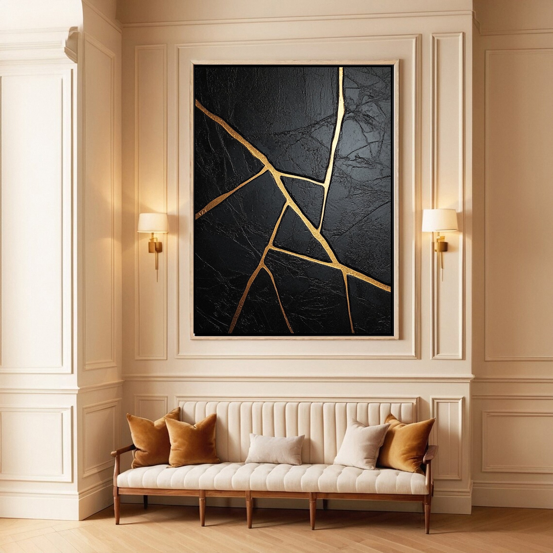 Modern Black and Gold Textured Painting for Elegant Home Interiors #BM 061