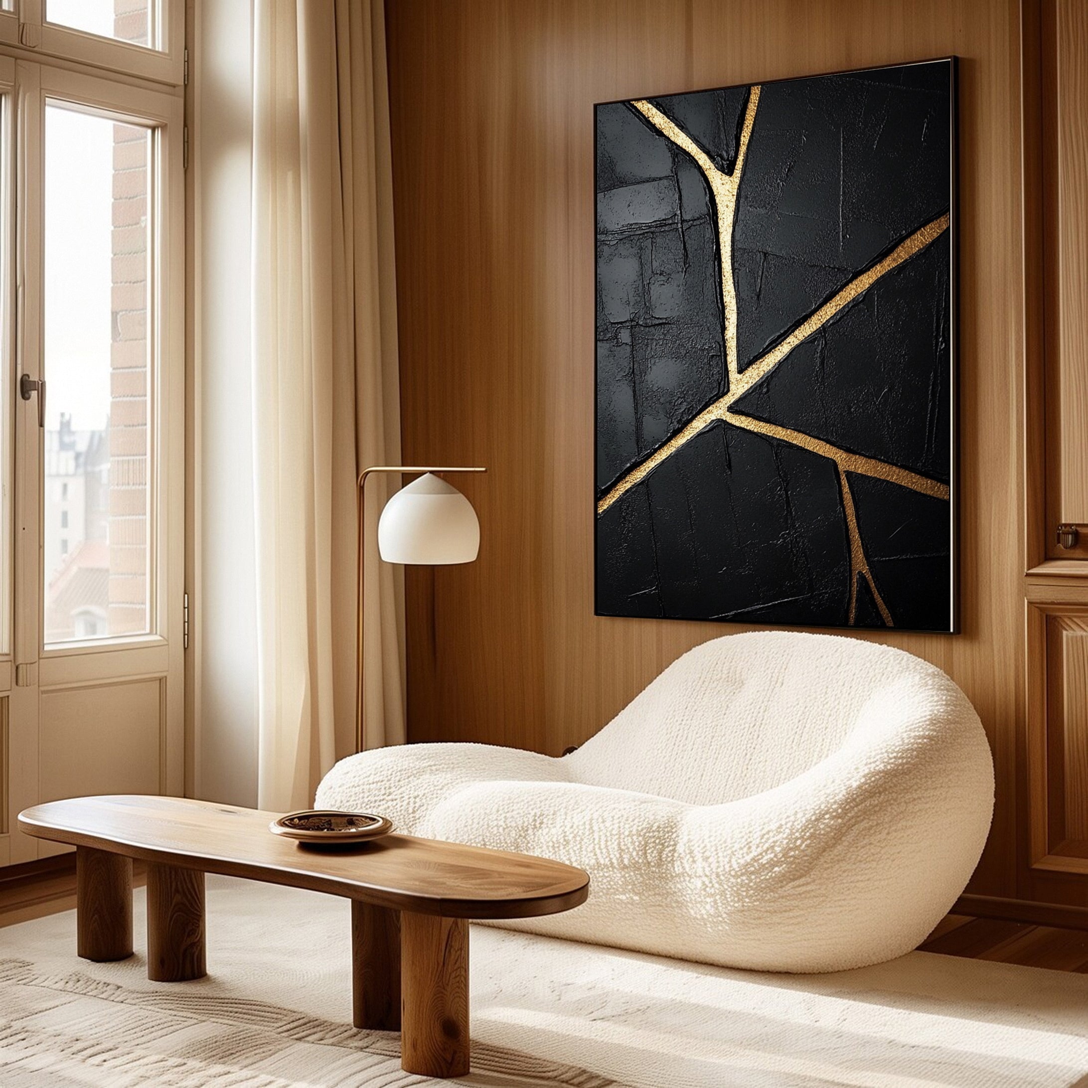 Modern Black and Gold Textured Painting for Elegant Home Interiors #BM 062