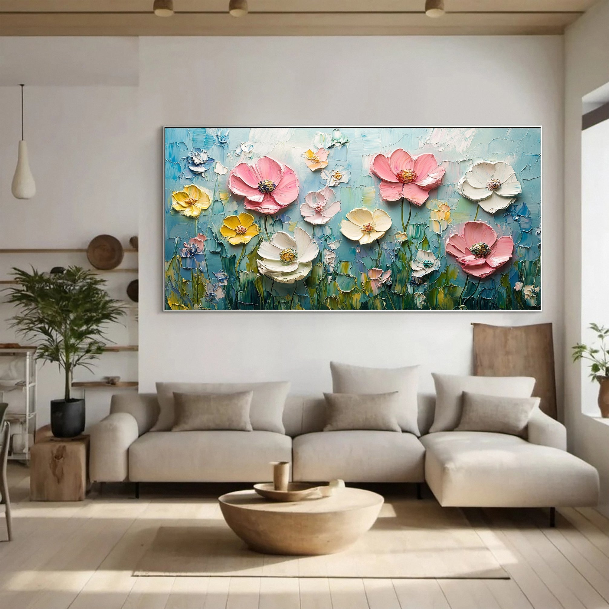 Colorful Lotus Blossom Canvas Art Hand-Painted Floral Wall Decor #FT 048