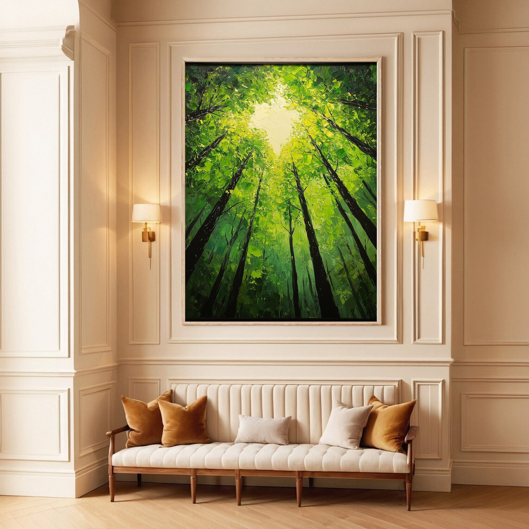 Vibrant Forest Landscape Painting Large Tree Canvas Art #FT 044