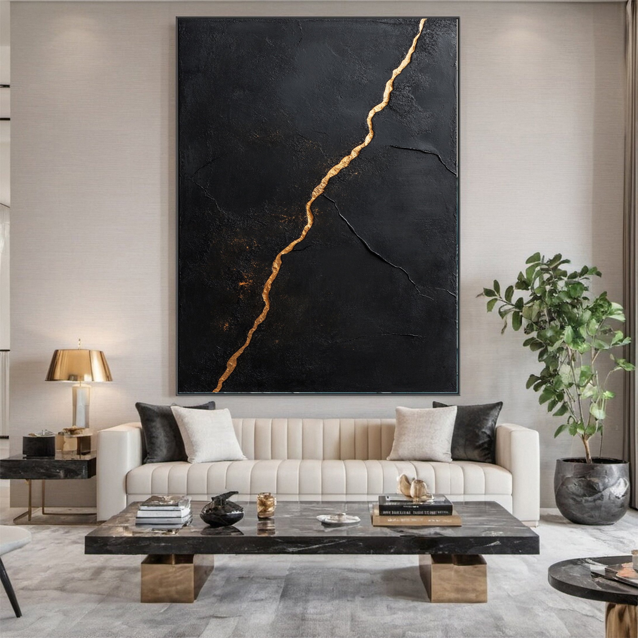 Modern Black and Gold Textured Painting for Elegant Home Interiors #BM 064