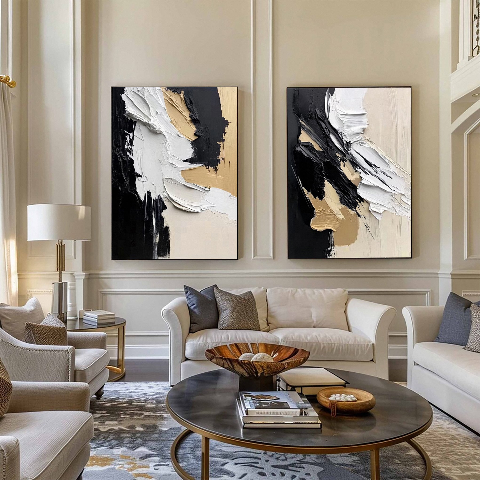 Luxury Abstract Wall Art Chic Black and Gold Brush Strokes #BBS 016