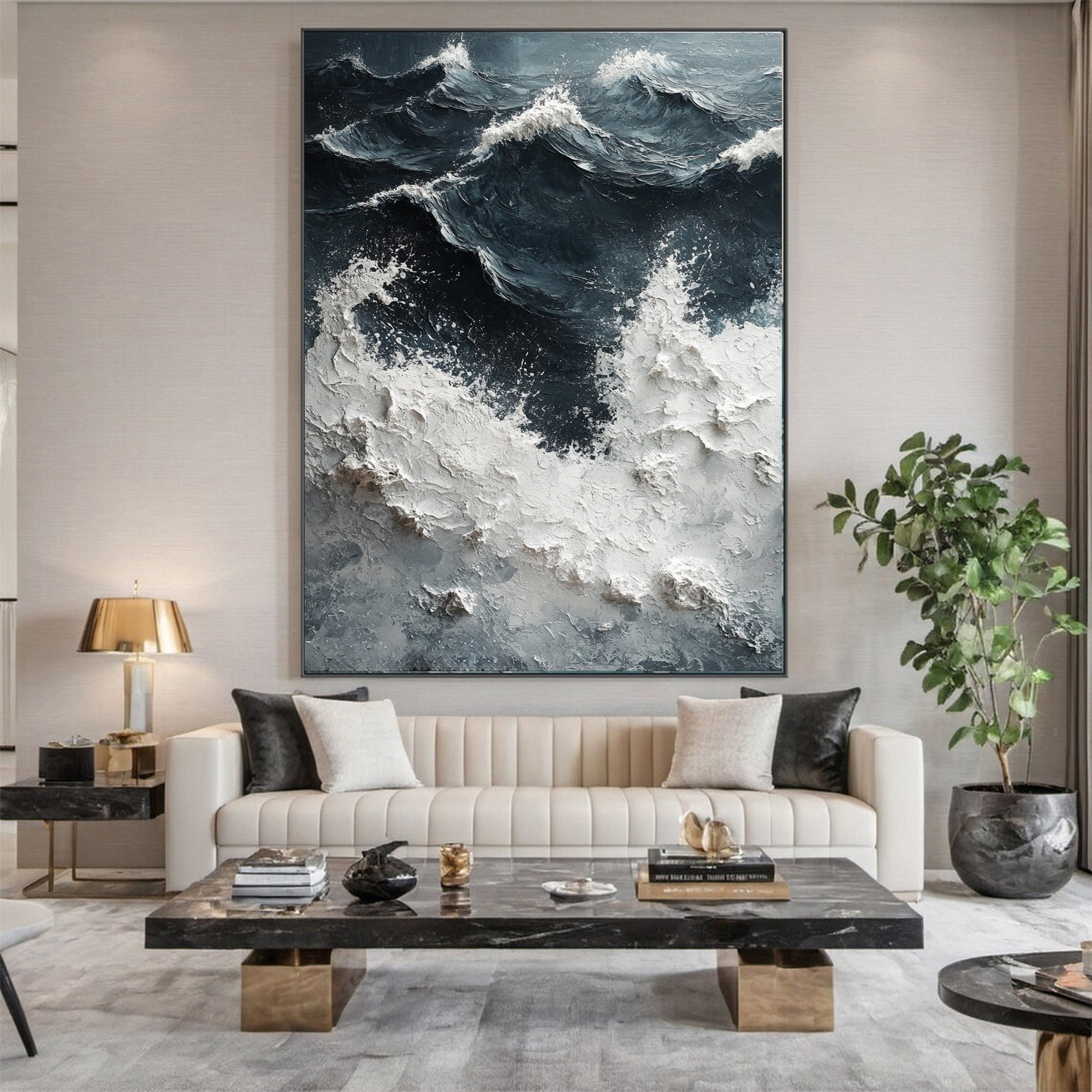 Dynamic Ocean Wave Canvas Art Textured Sea Painting #OS 062