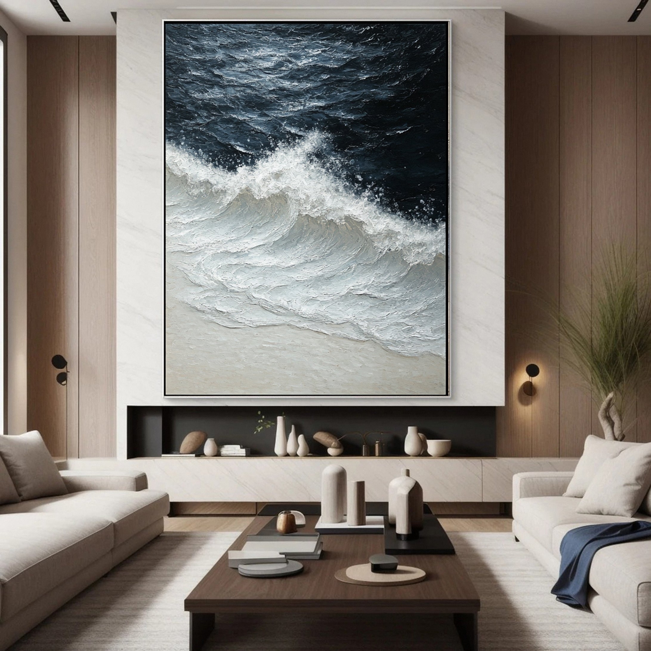 Dynamic Ocean Wave Canvas Art Textured Sea Painting #OS 063