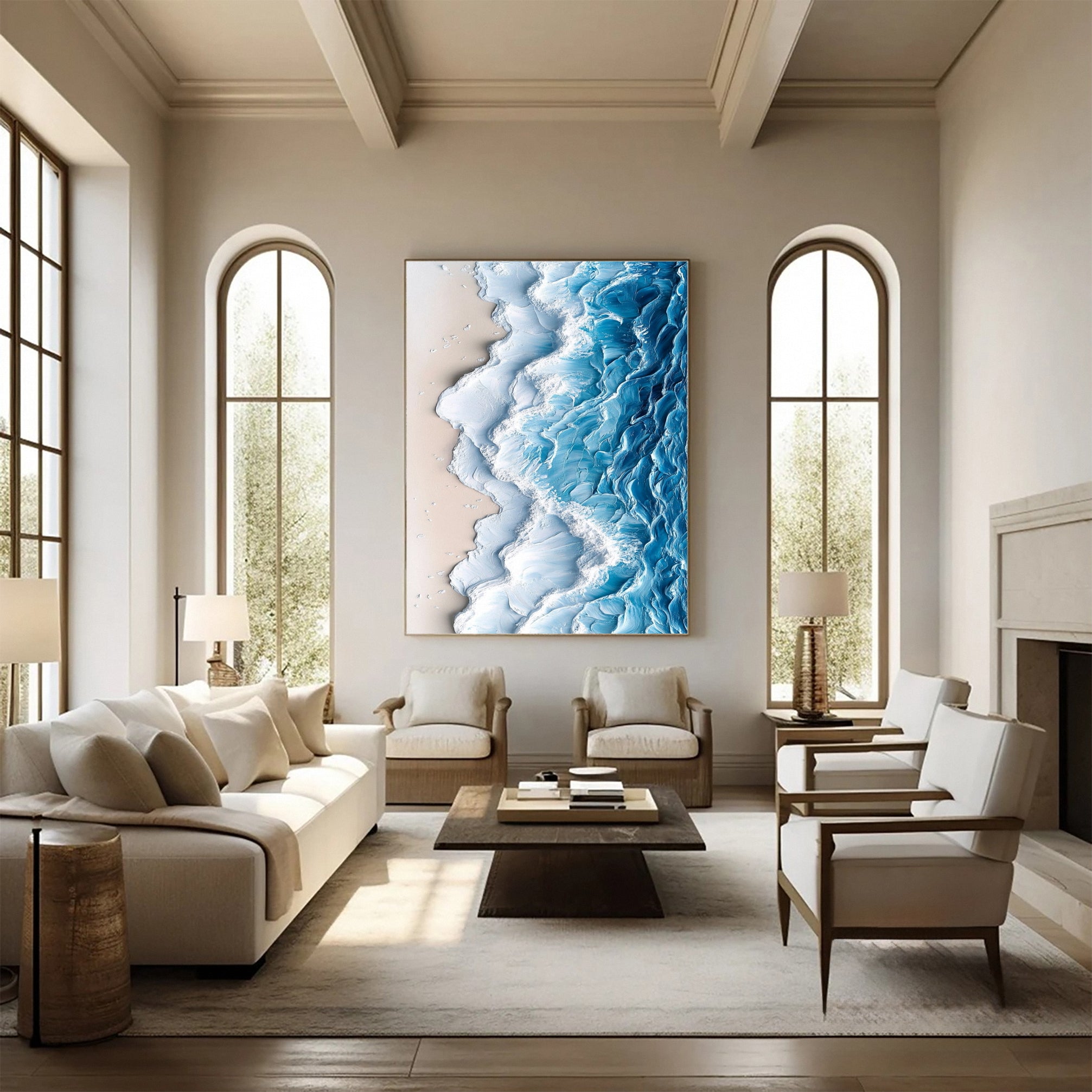 Modern Ocean Wave Canvas Textured Abstract Art for Home Decor #OS 060