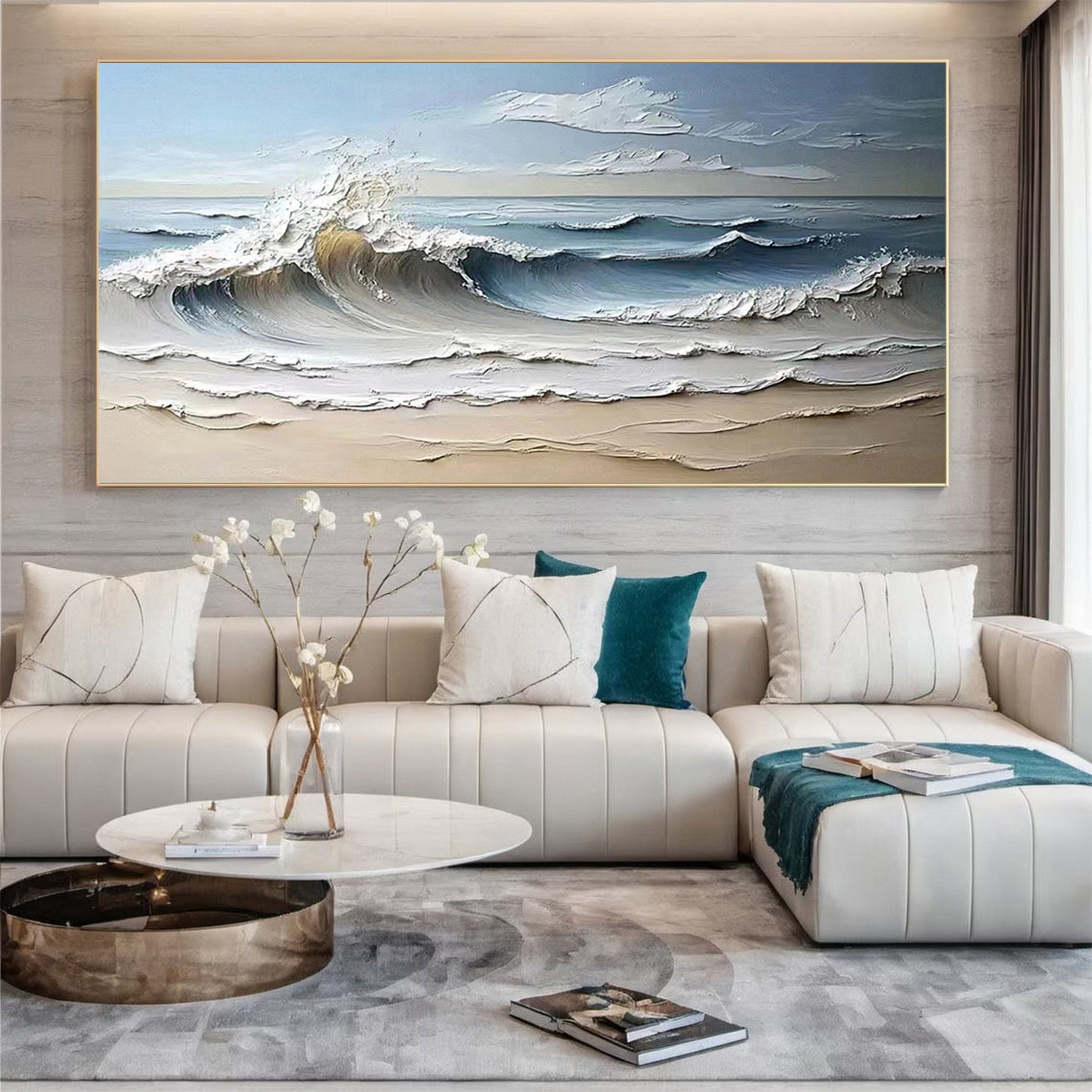 Large Textured Seascape Painting for Living Room Wall Art #OS 030