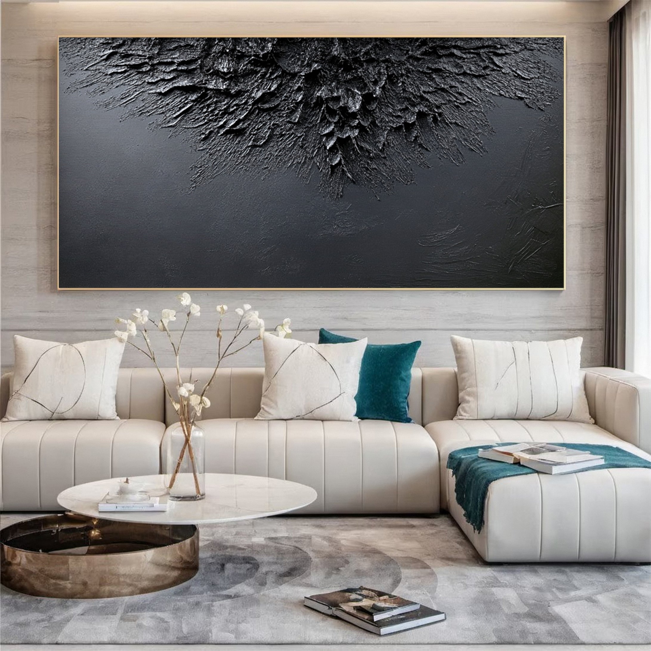 Minimalist Textured Black Abstract Art Modern Canvas for Urban Decor #BM 068