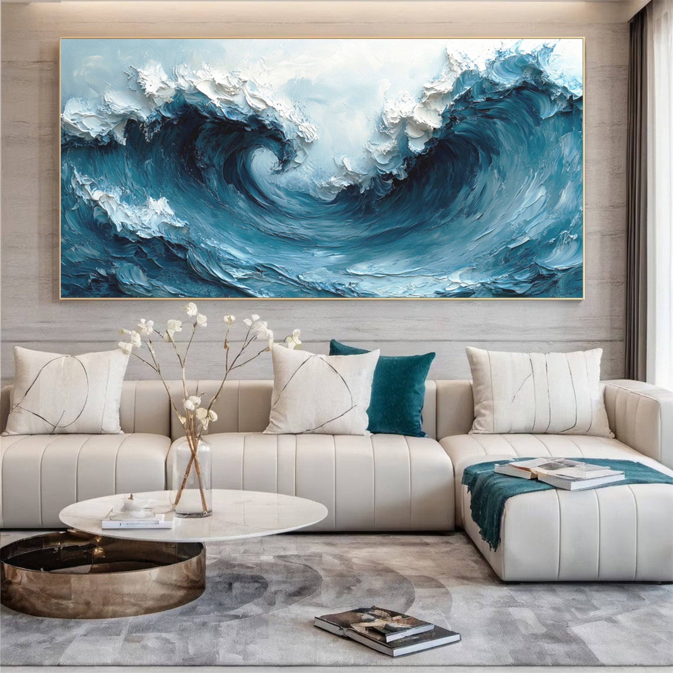 Large Abstract Sea Waves Artwork for Contemporary Wall Decor #OS 056