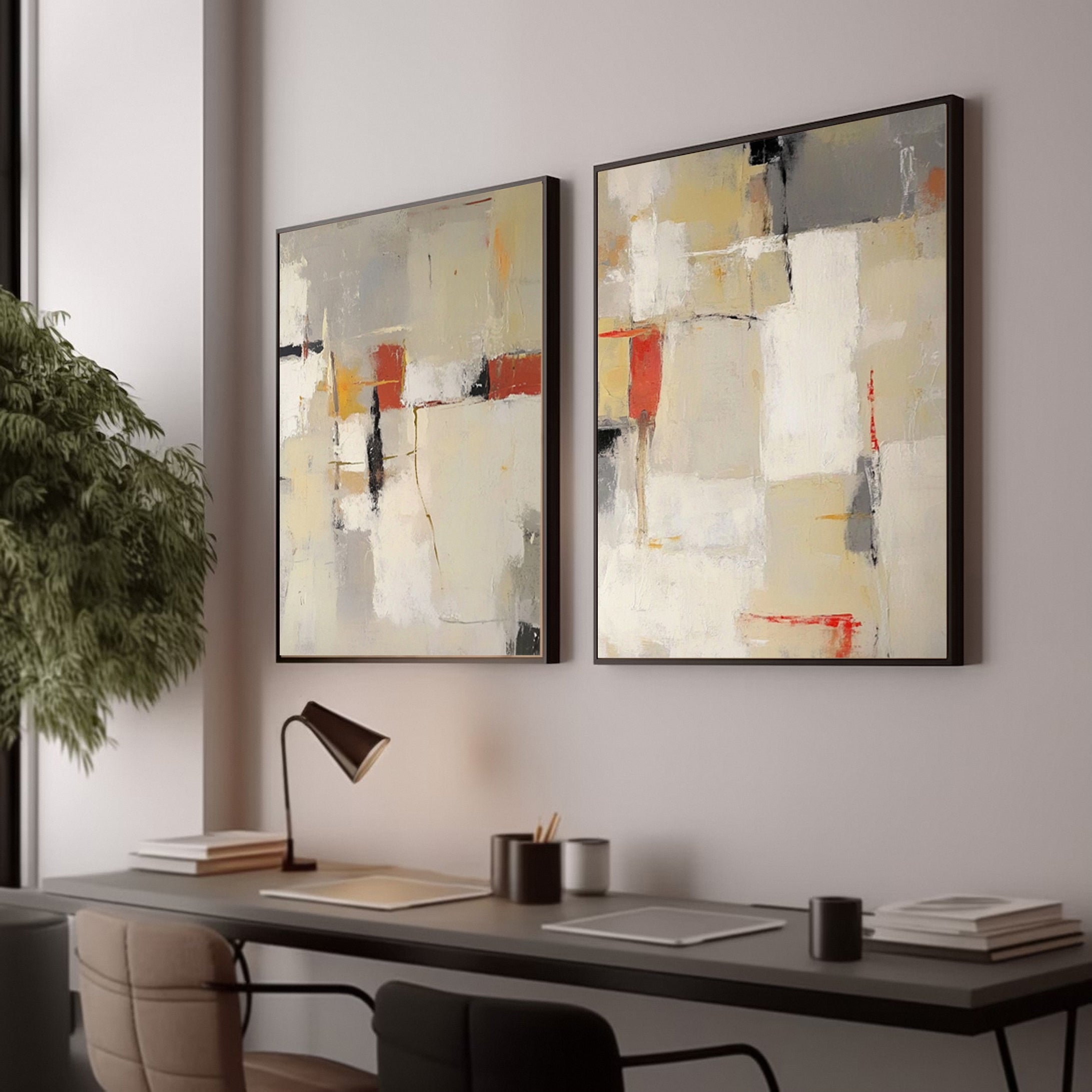 Contemporary Abstract Canvas Art Set Neutral Tones with Bold Accents #BBS 013