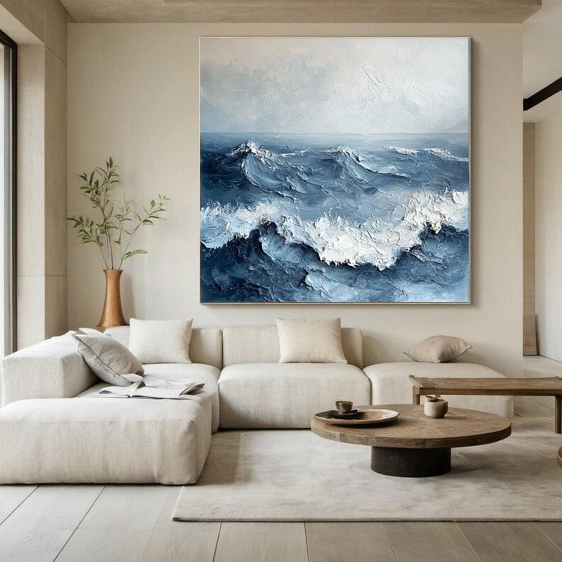 Dynamic Ocean Wave Canvas Art Textured Sea Painting #OS 075