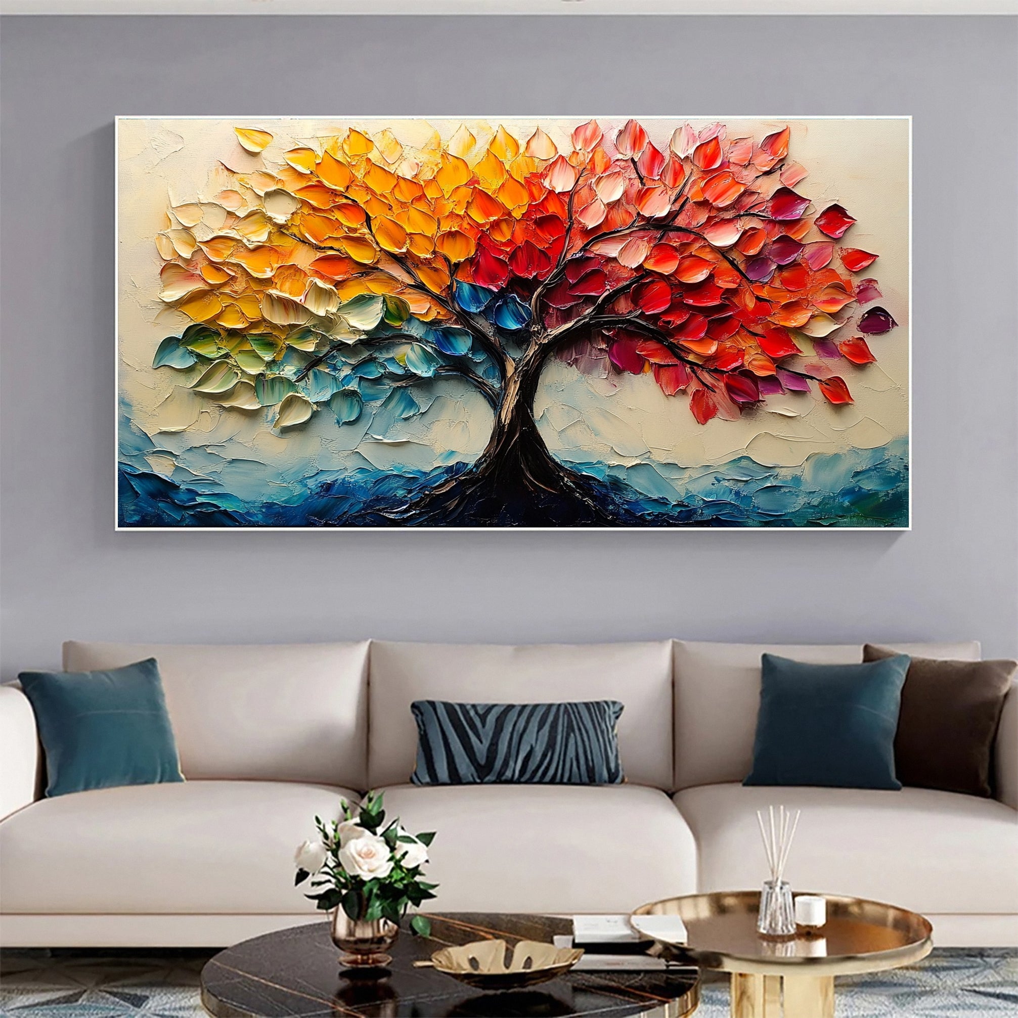 Vibrant Seasonal Tree Canvas Art - Colorful Modern Wall Decor #FT 055