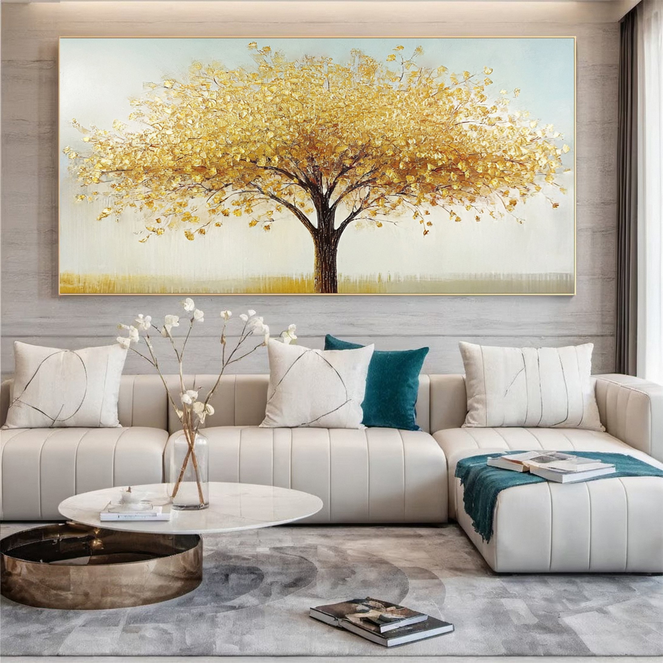 Golden Tree of Tranquility Canvas Art Luxurious Wall Decor #FT 057