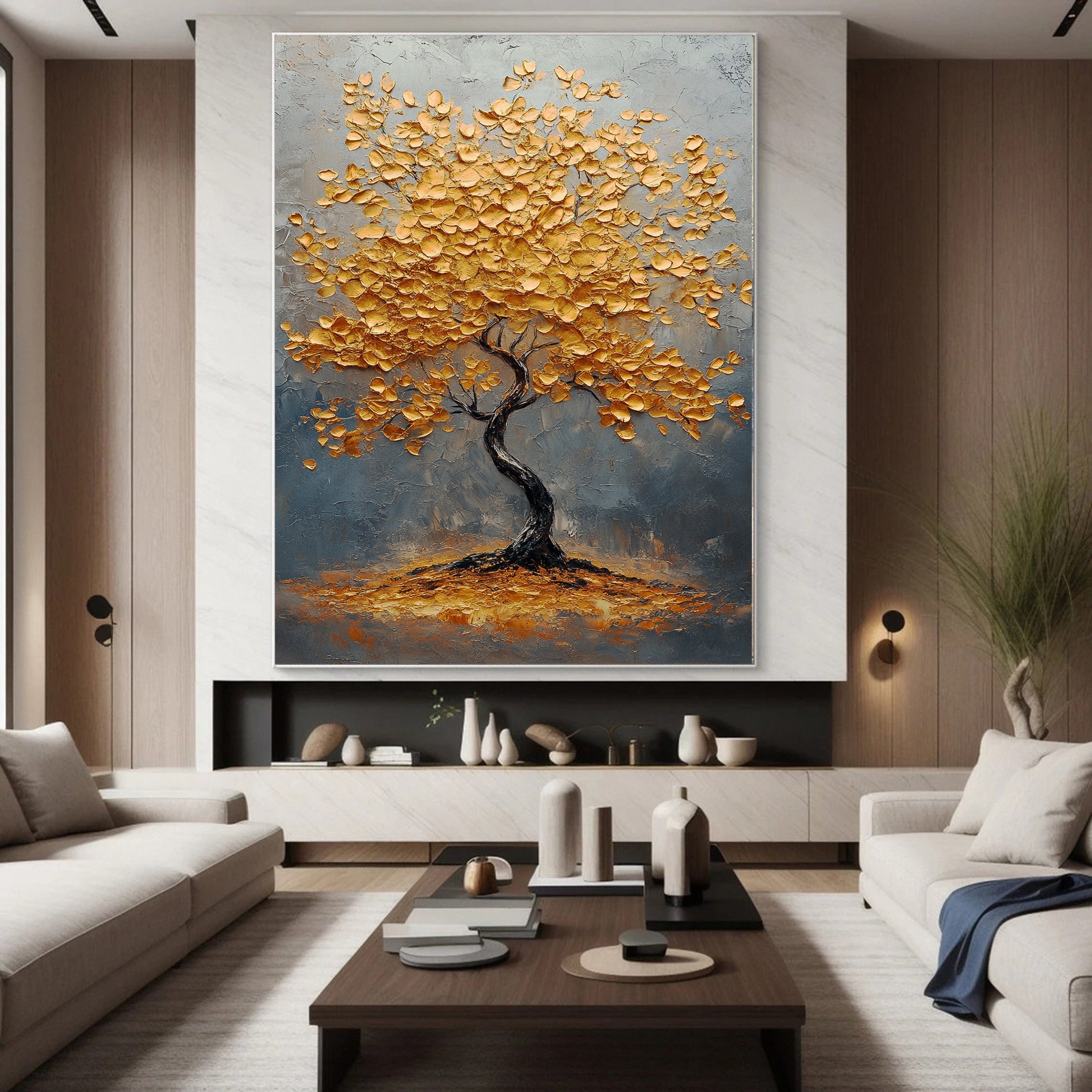 Golden Tree of Tranquility Canvas Art Luxurious Wall Decor #FT 061