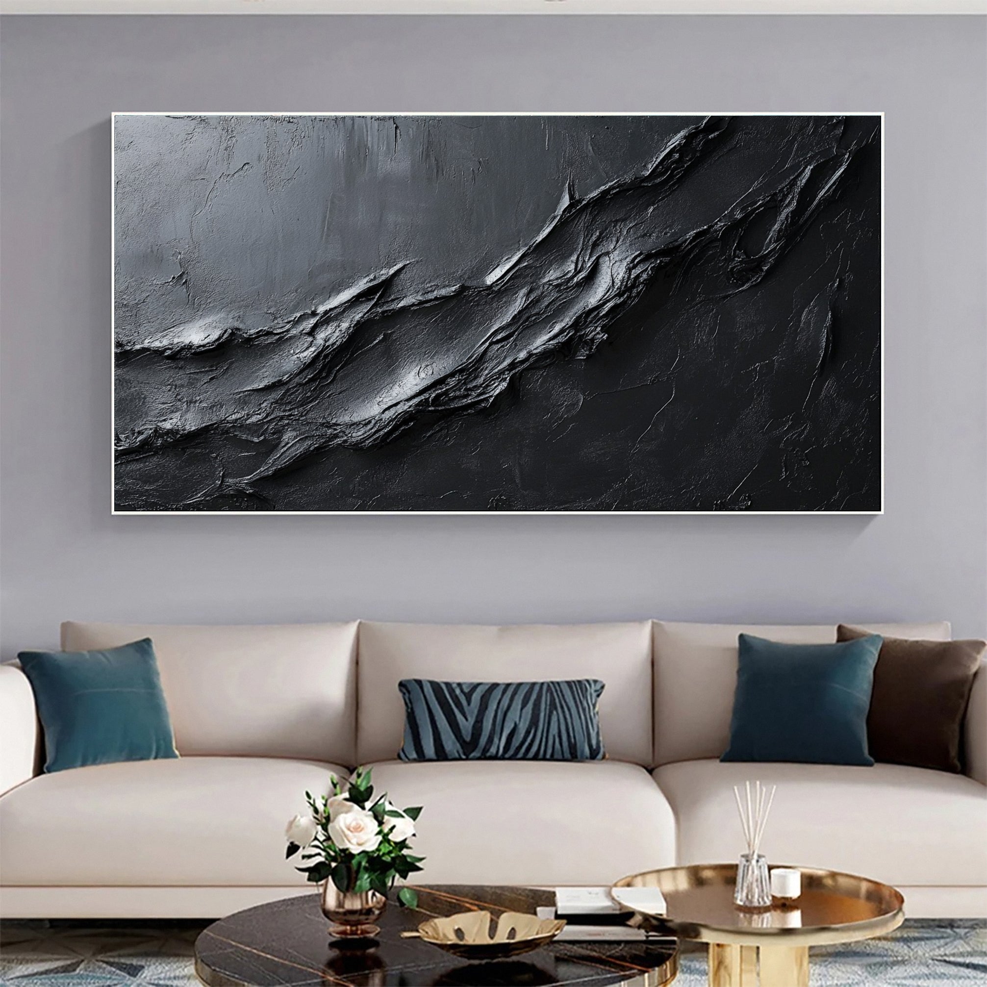 Minimalist Textured Black Abstract Art Modern Canvas for Urban Decor #BM 067