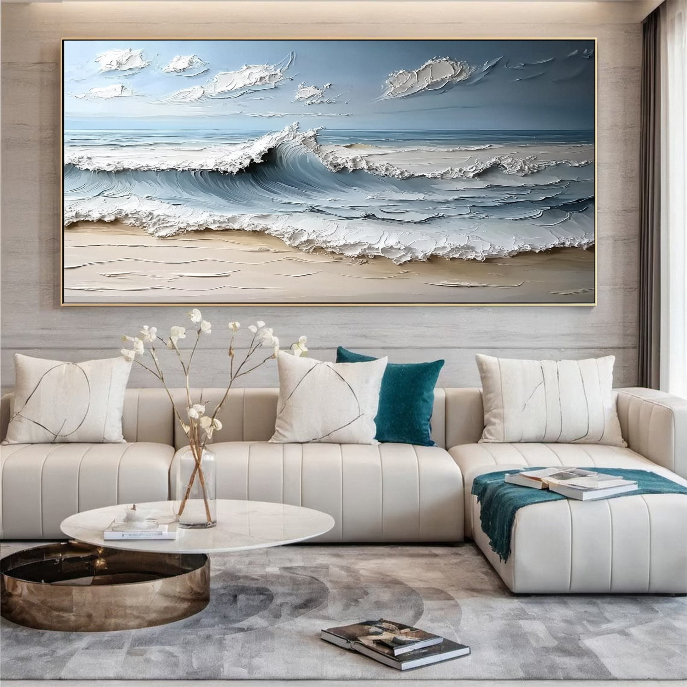 Marine Elegance Luxurious Blue Waves Oil Canvas for Modern Interiors #OS 051