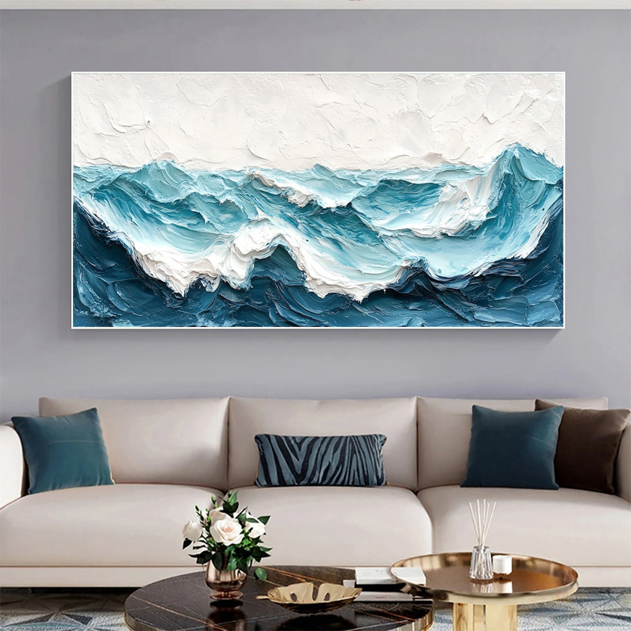 Large Abstract Sea Waves Artwork for Contemporary Wall Decor #OS 057