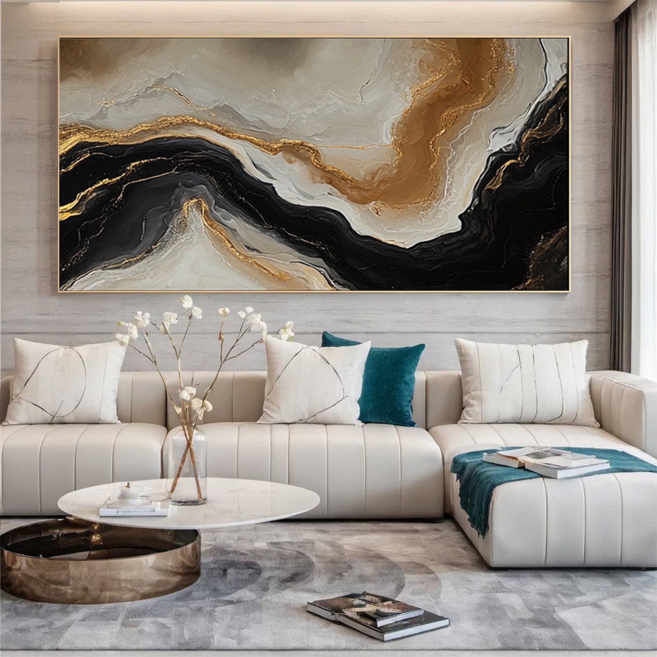 Abstract Ripples Gold and Black Modern Art #BBM 043