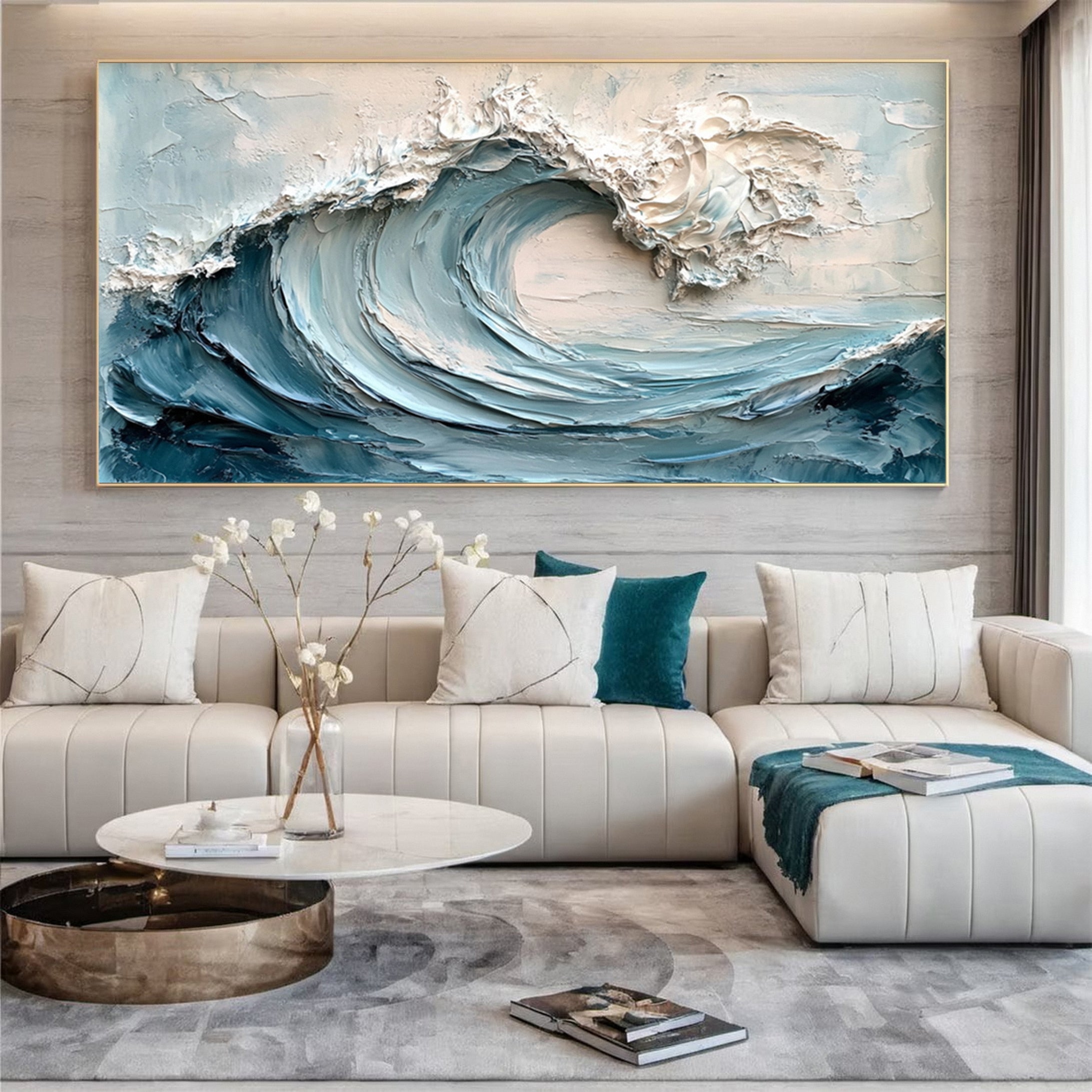 Marine Elegance Luxurious Blue Waves Oil Canvas for Modern Interiors #OS 050