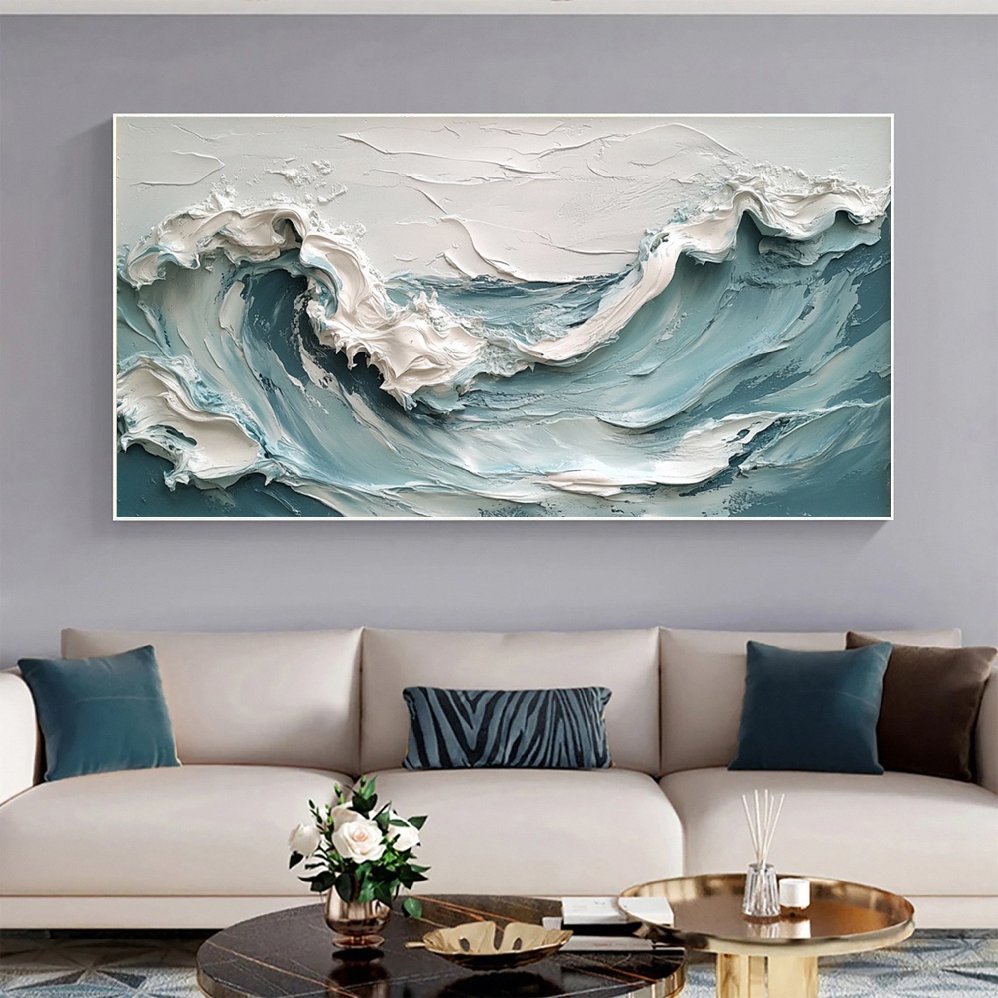 Large Abstract Sea Waves Artwork for Contemporary Wall Decor #OS 054