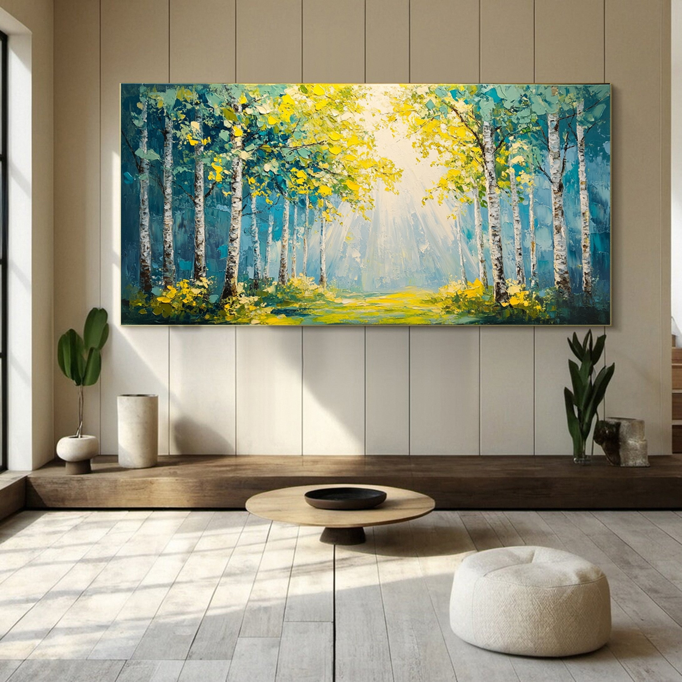 Vibrant Forest Landscape Painting Large Tree Canvas Art #FT 043