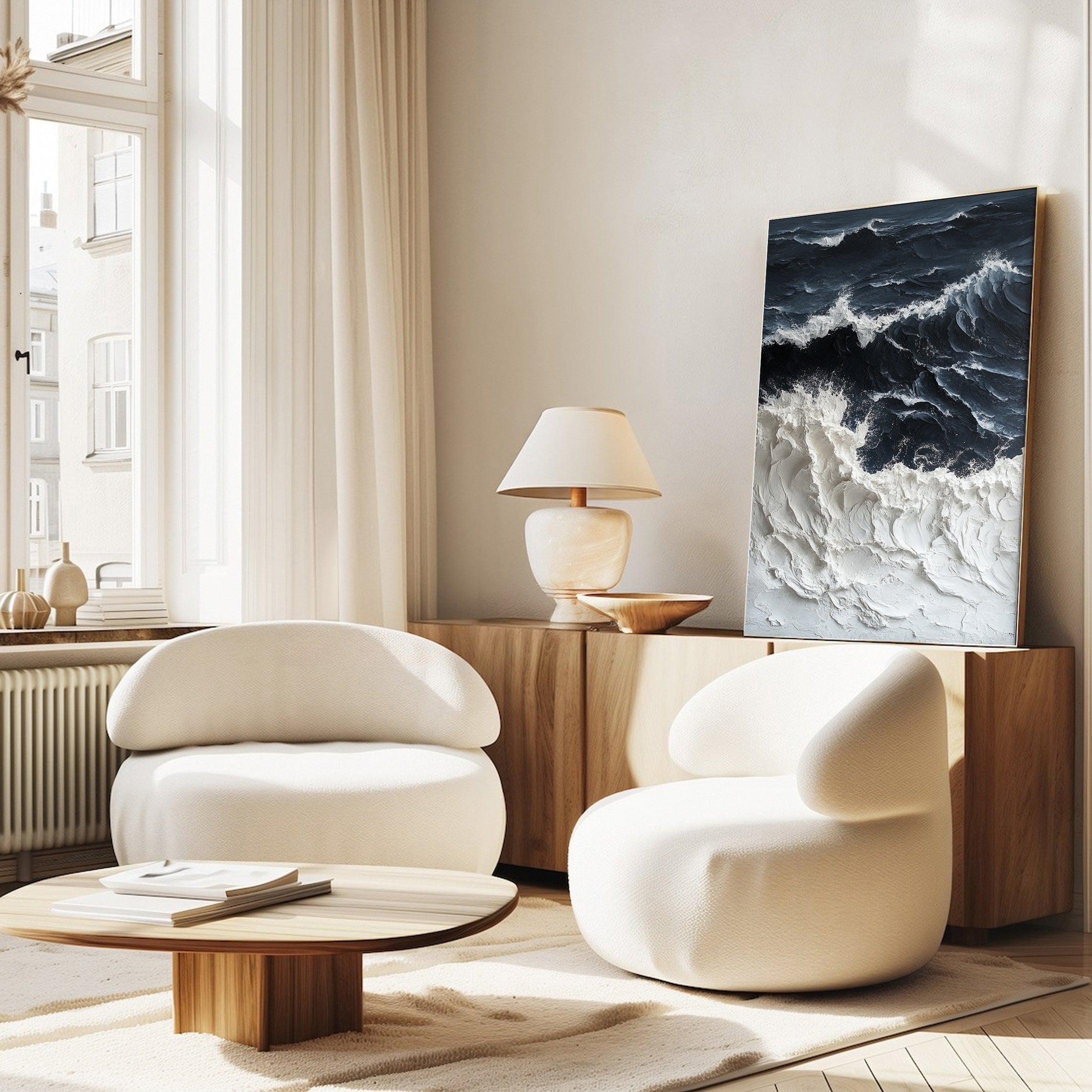 Dynamic Ocean Wave Canvas Art Textured Sea Painting #OS 064