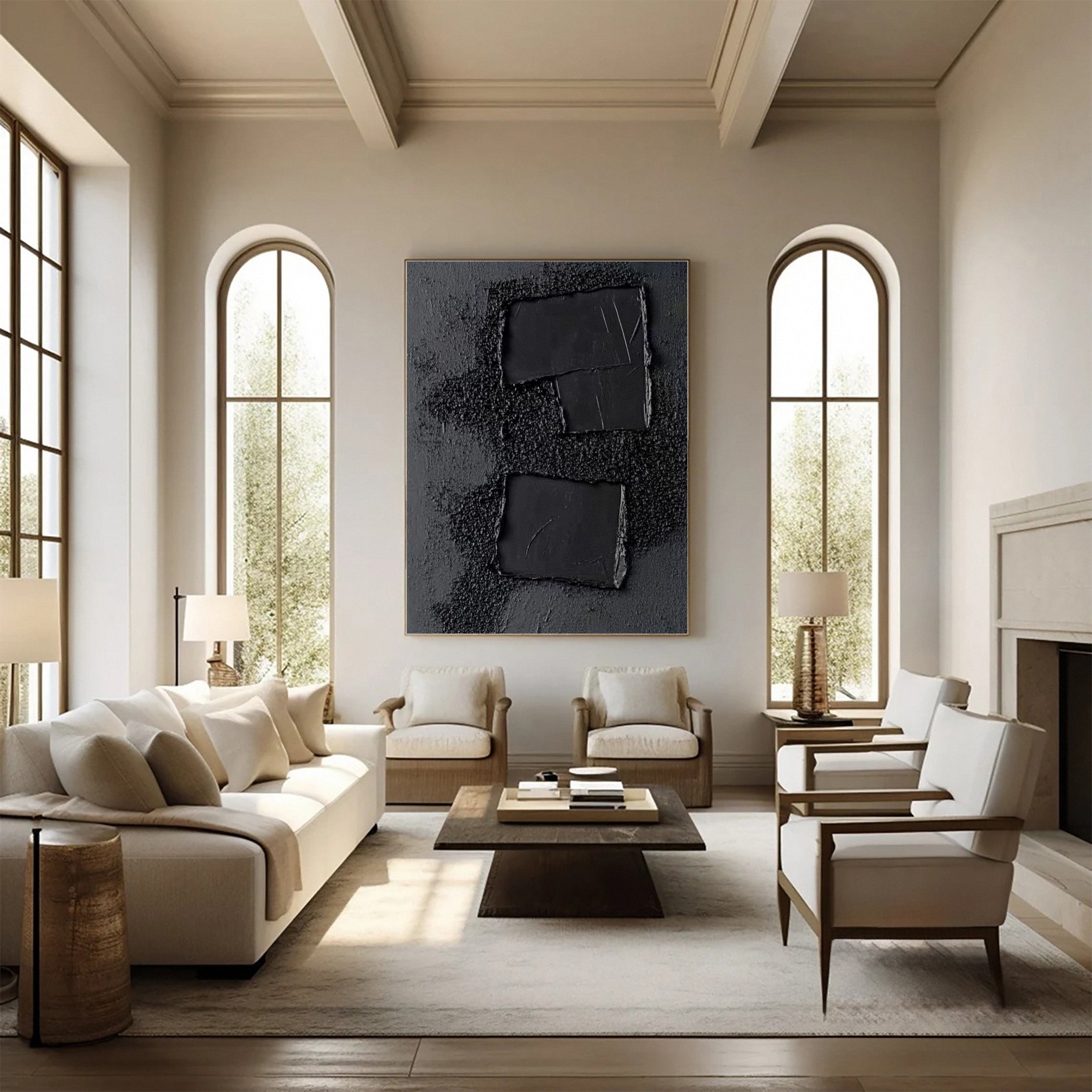 Elegant Black Abstract Sculpture Paintin Textured Canvas Art #BM 072