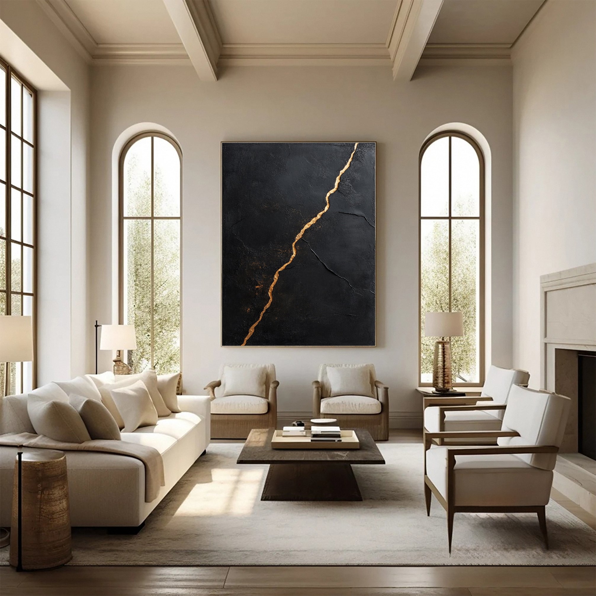 Modern Black and Gold Textured Painting for Elegant Home Interiors #BM 064