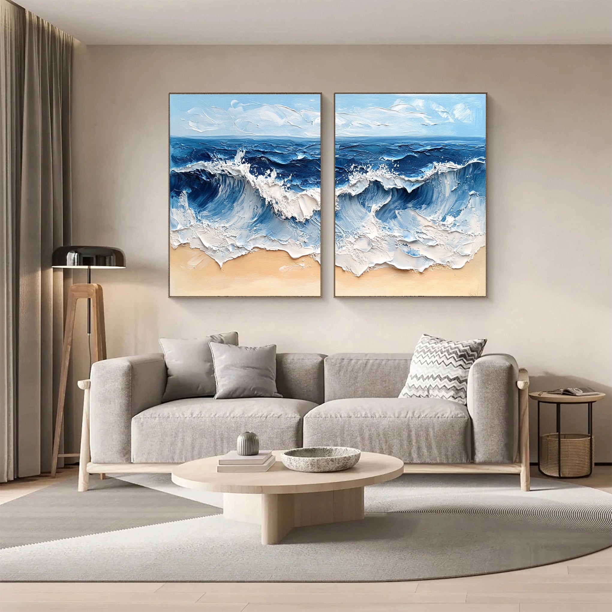 Dynamic Ocean Wave Canvas Art Textured Sea Painting Set Of 2 #OS 076