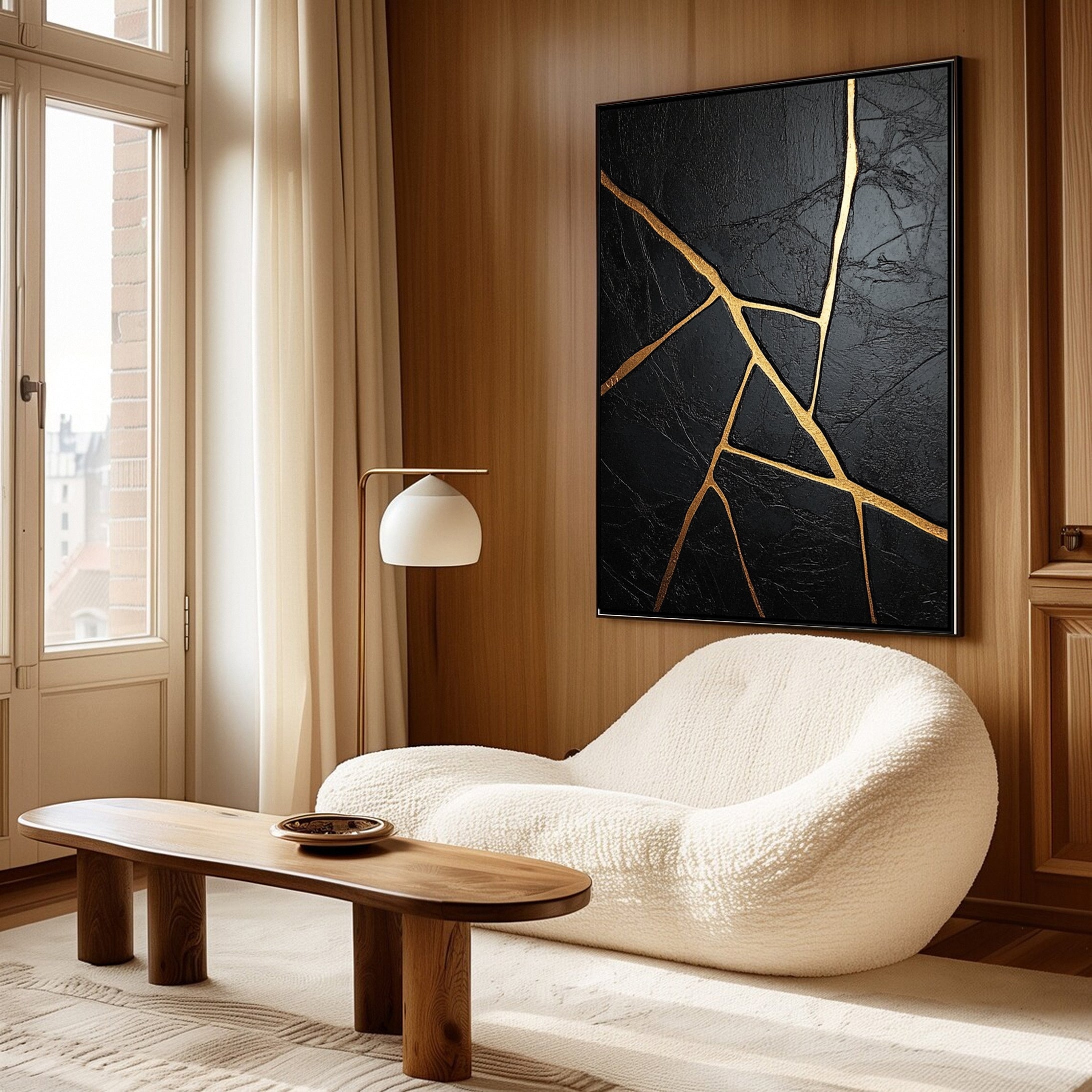 Modern Black and Gold Textured Painting for Elegant Home Interiors #BM 061