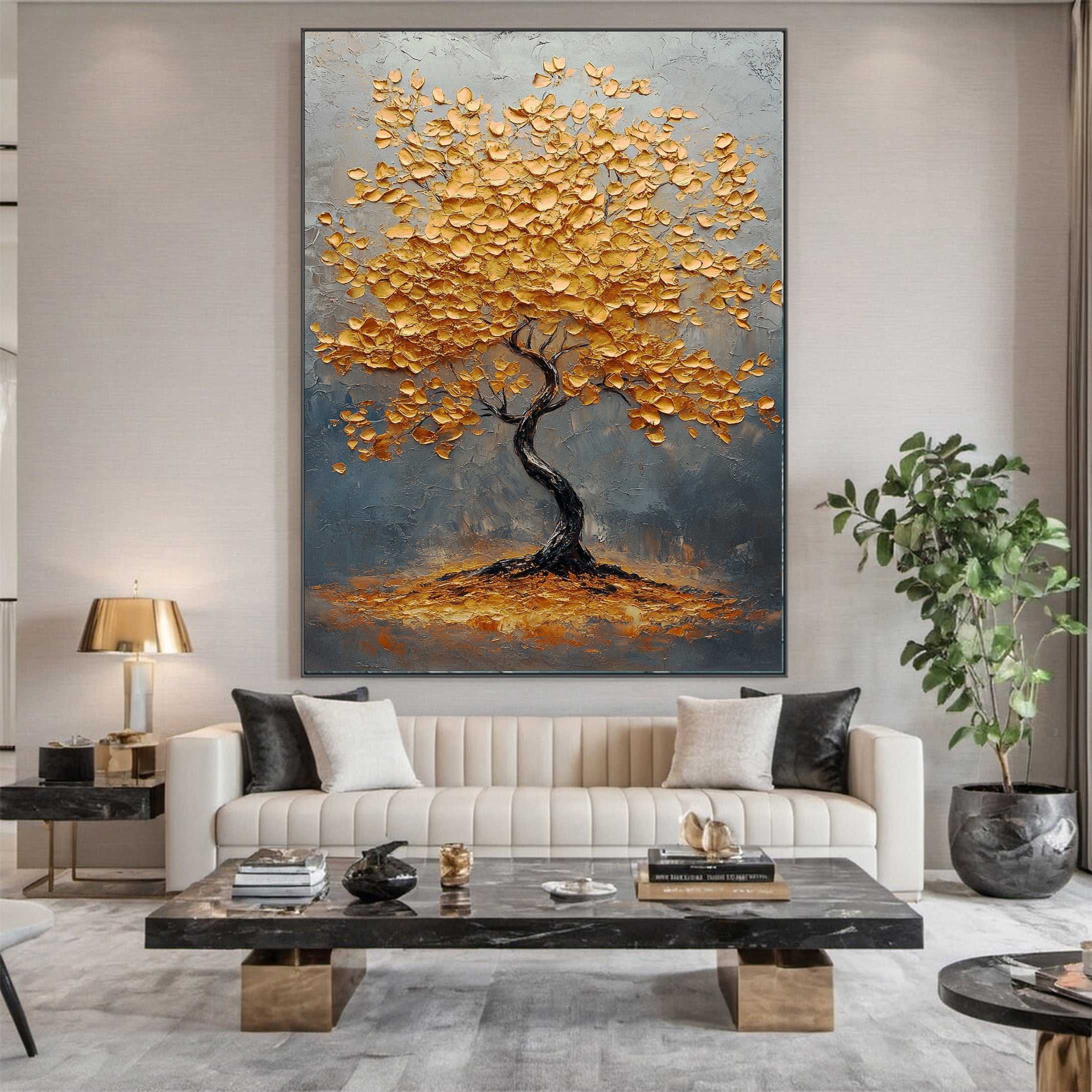 Golden Tree of Tranquility Canvas Art Luxurious Wall Decor #FT 061