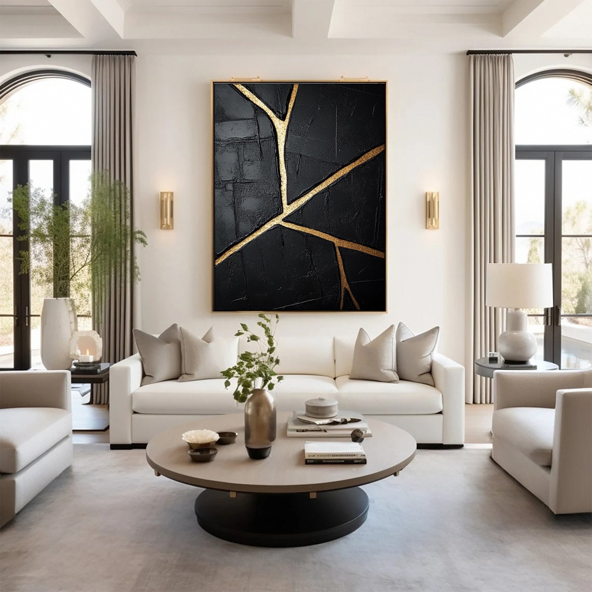 Modern Black and Gold Textured Painting for Elegant Home Interiors #BM 062