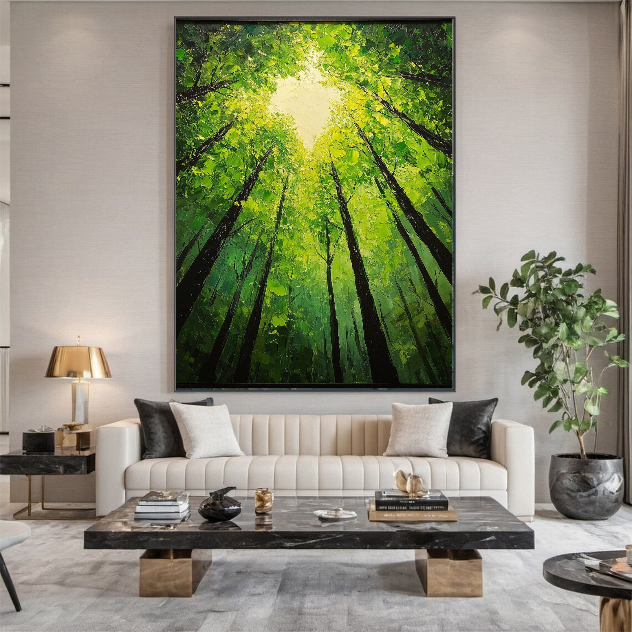 Vibrant Forest Landscape Painting Large Tree Canvas Art #FT 044