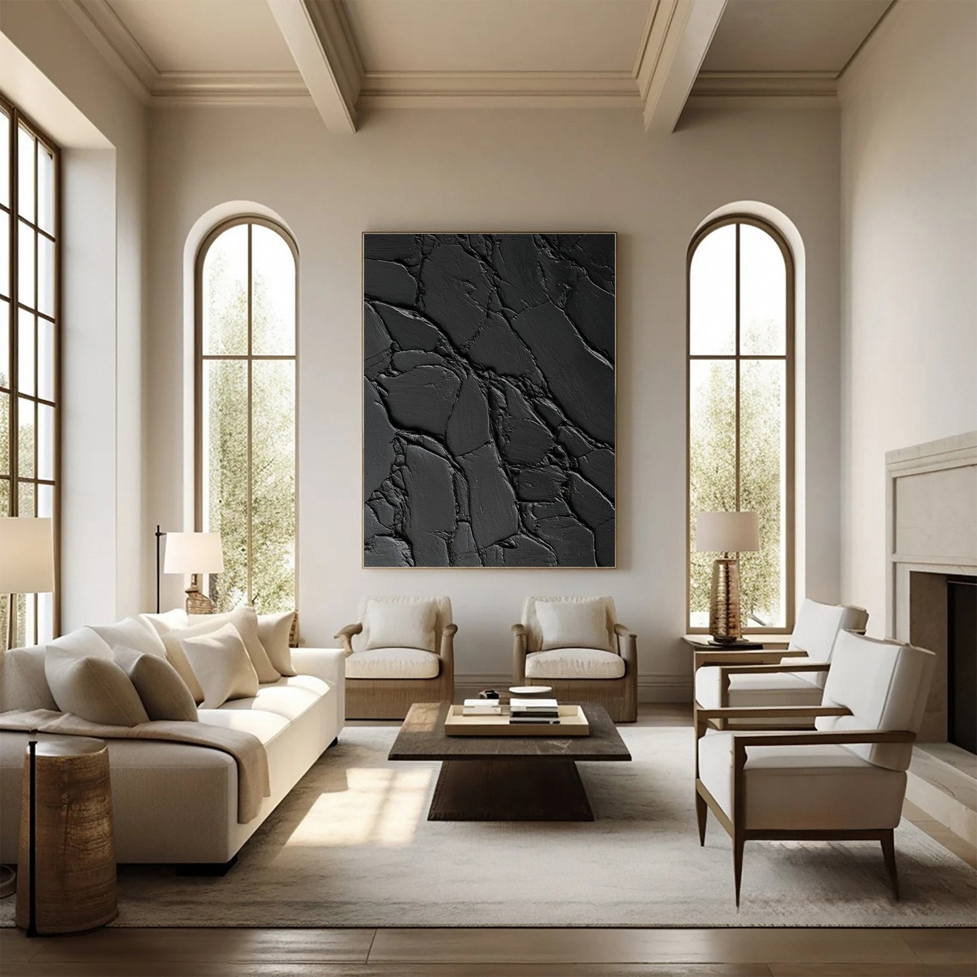 Elegant Black Abstract Sculpture Paintin Textured Canvas Art #BM 075